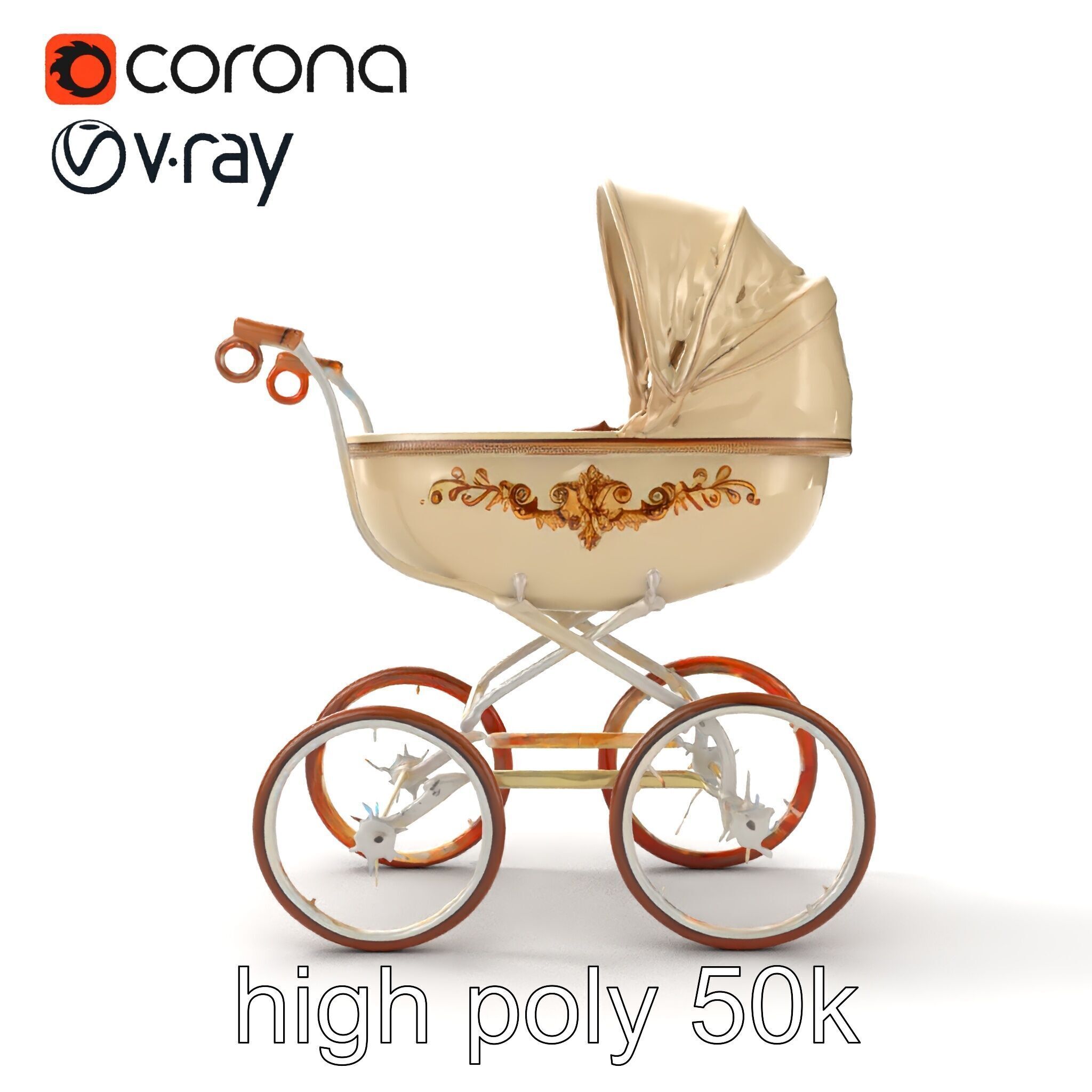 Vintage Pram Elegance Model Pack Low-poly 3D model_12