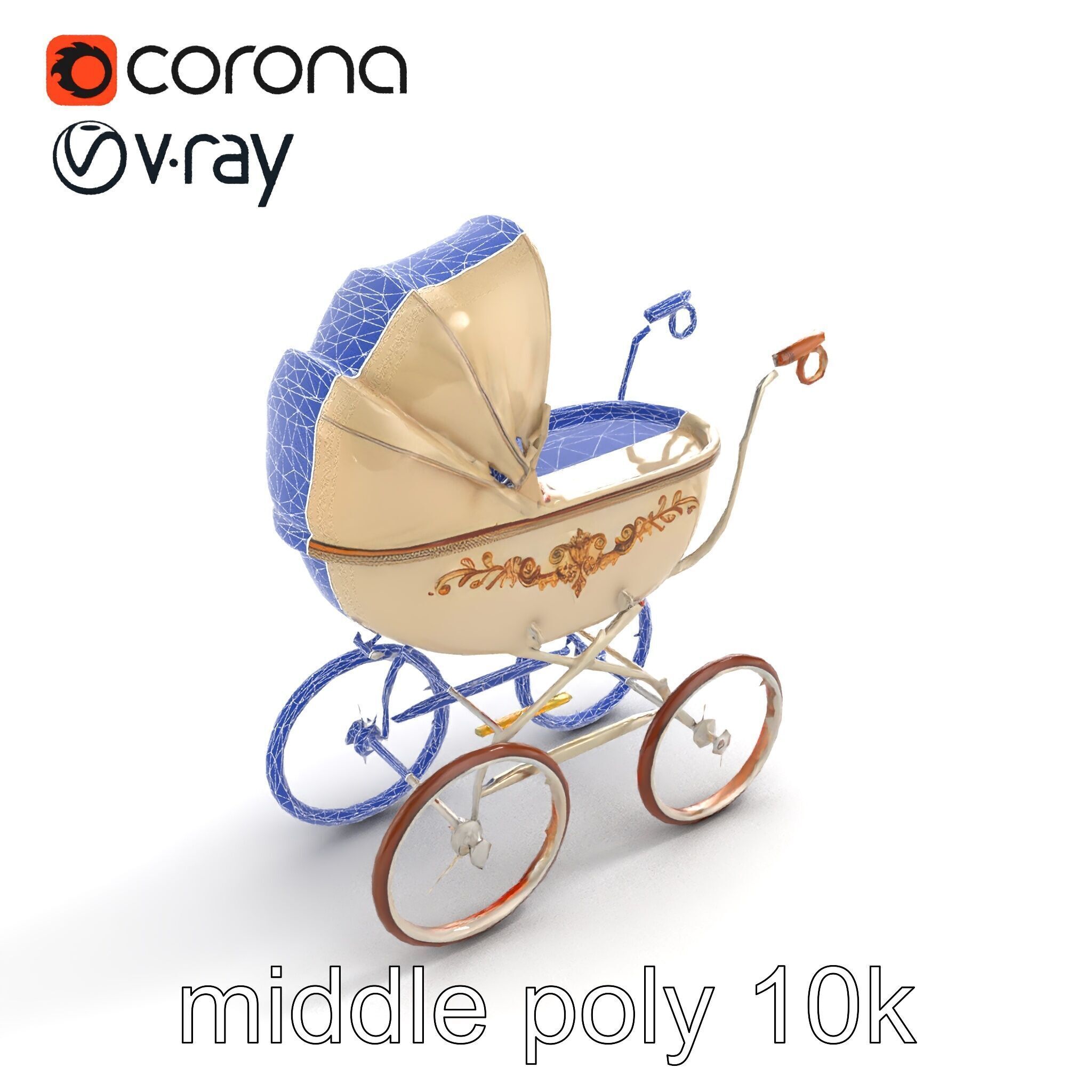 Vintage Pram Elegance Model Pack Low-poly 3D model_10
