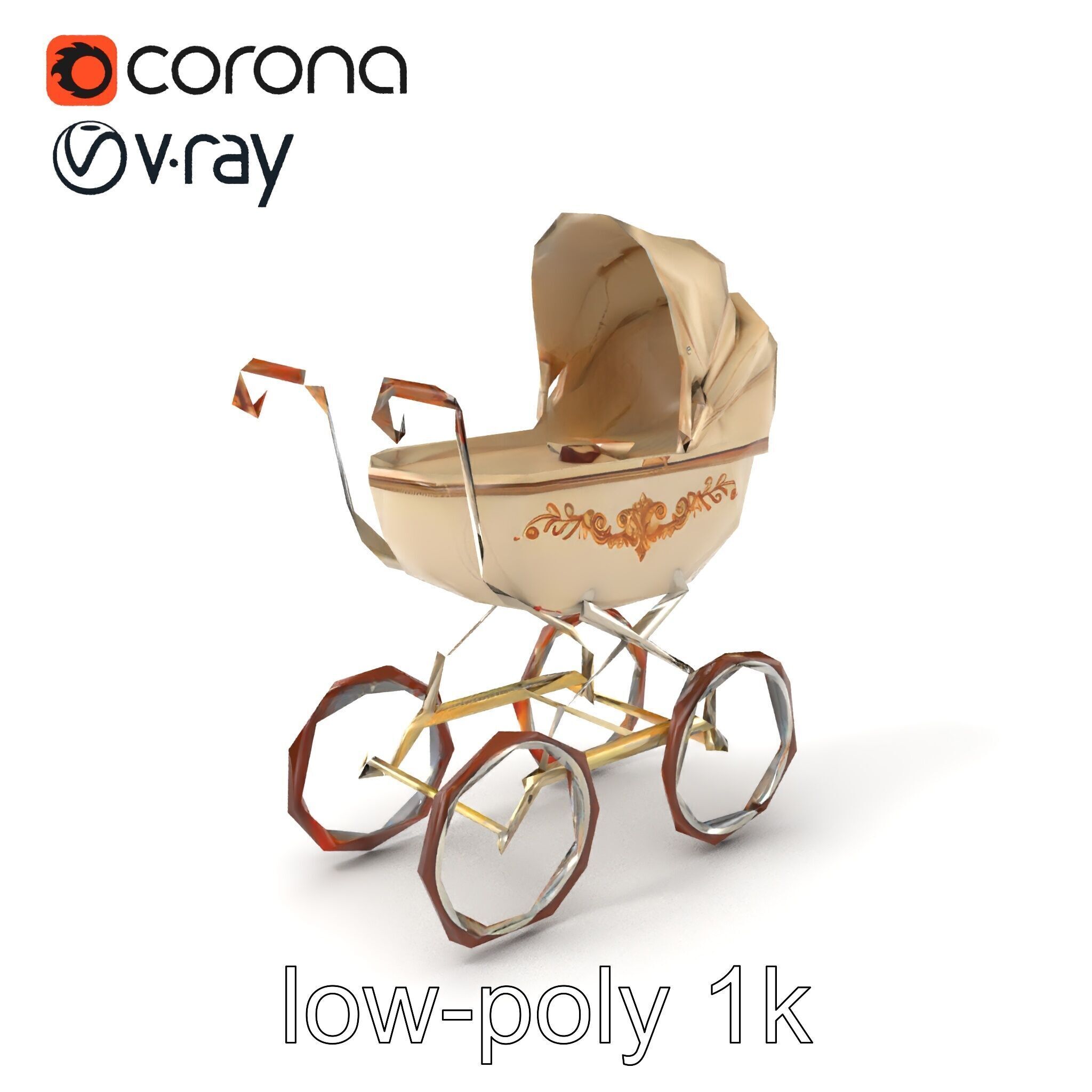 Vintage Pram Elegance Model Pack Low-poly 3D model_4