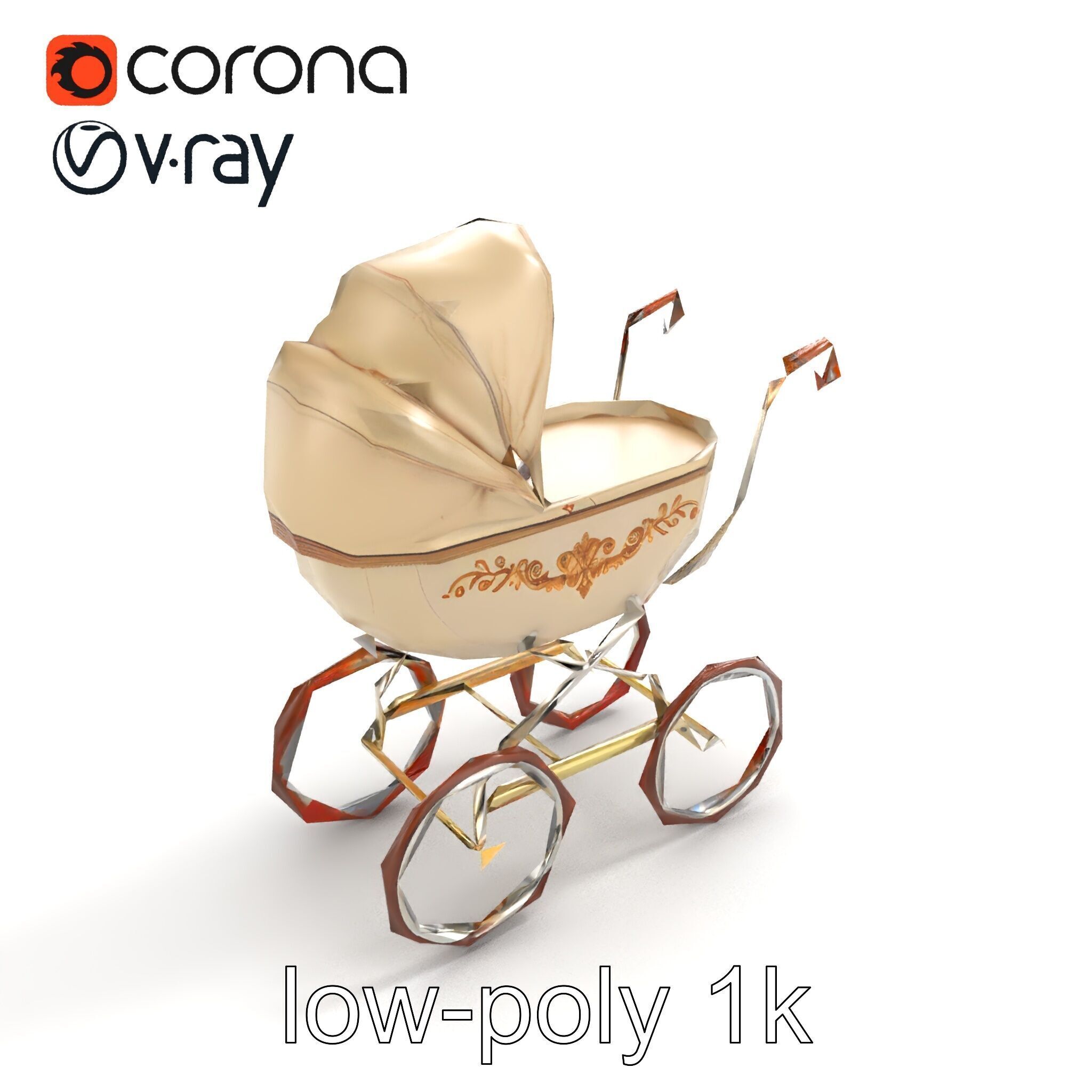 Vintage Pram Elegance Model Pack Low-poly 3D model_8