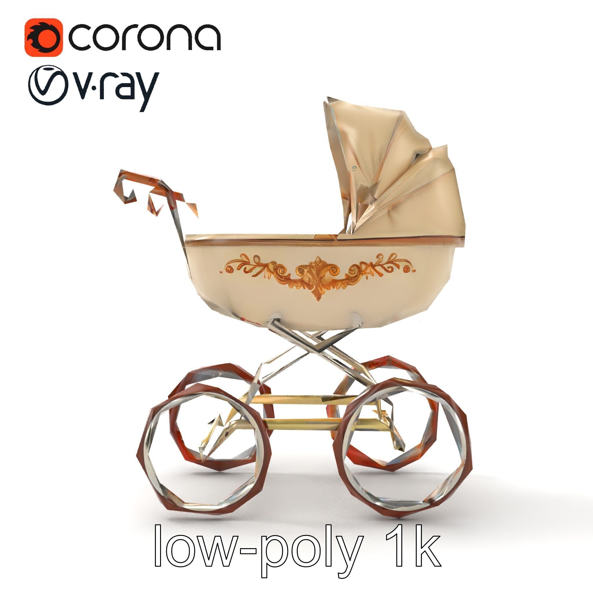 Vintage Pram Elegance Model Pack Low-poly 3D model_29
