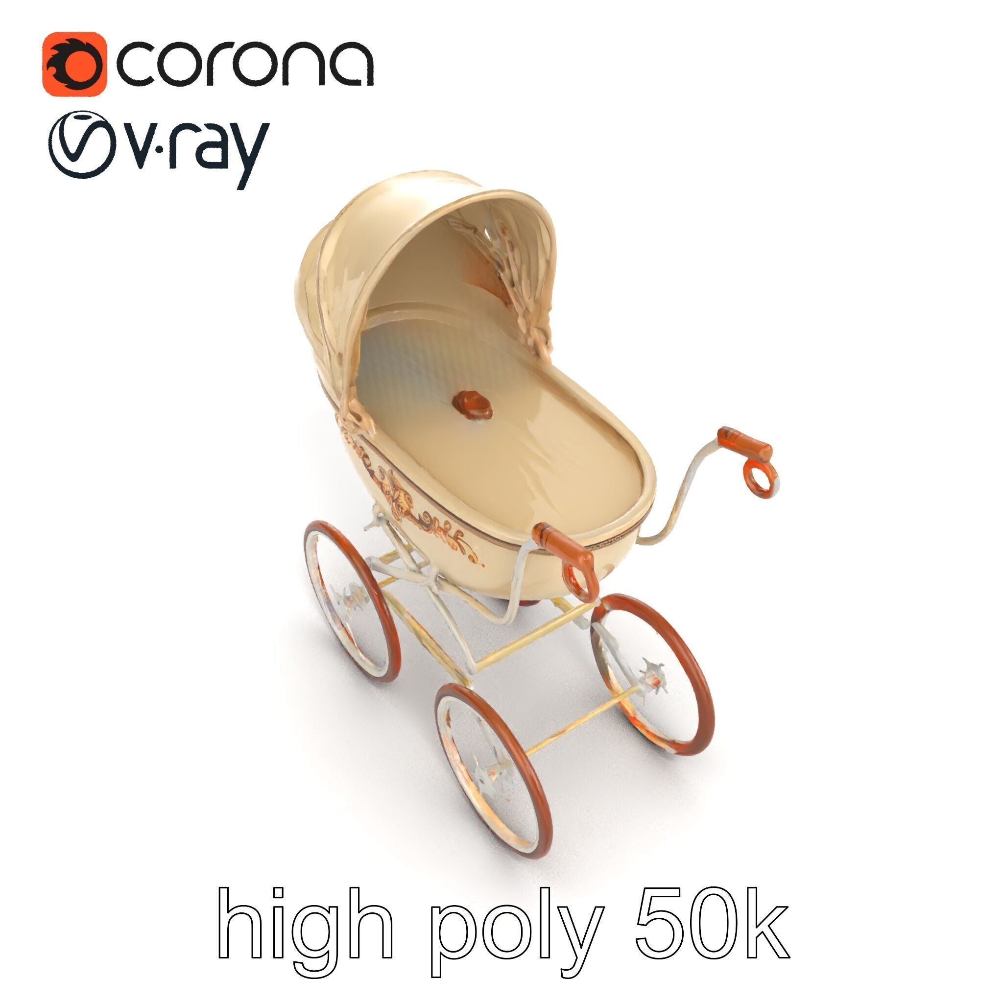 Vintage Pram Elegance Model Pack Low-poly 3D model_13