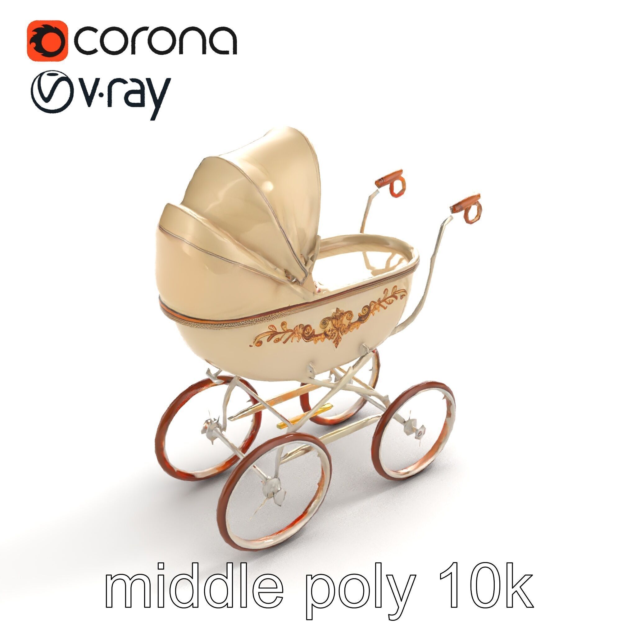 Vintage Pram Elegance Model Pack Low-poly 3D model_7