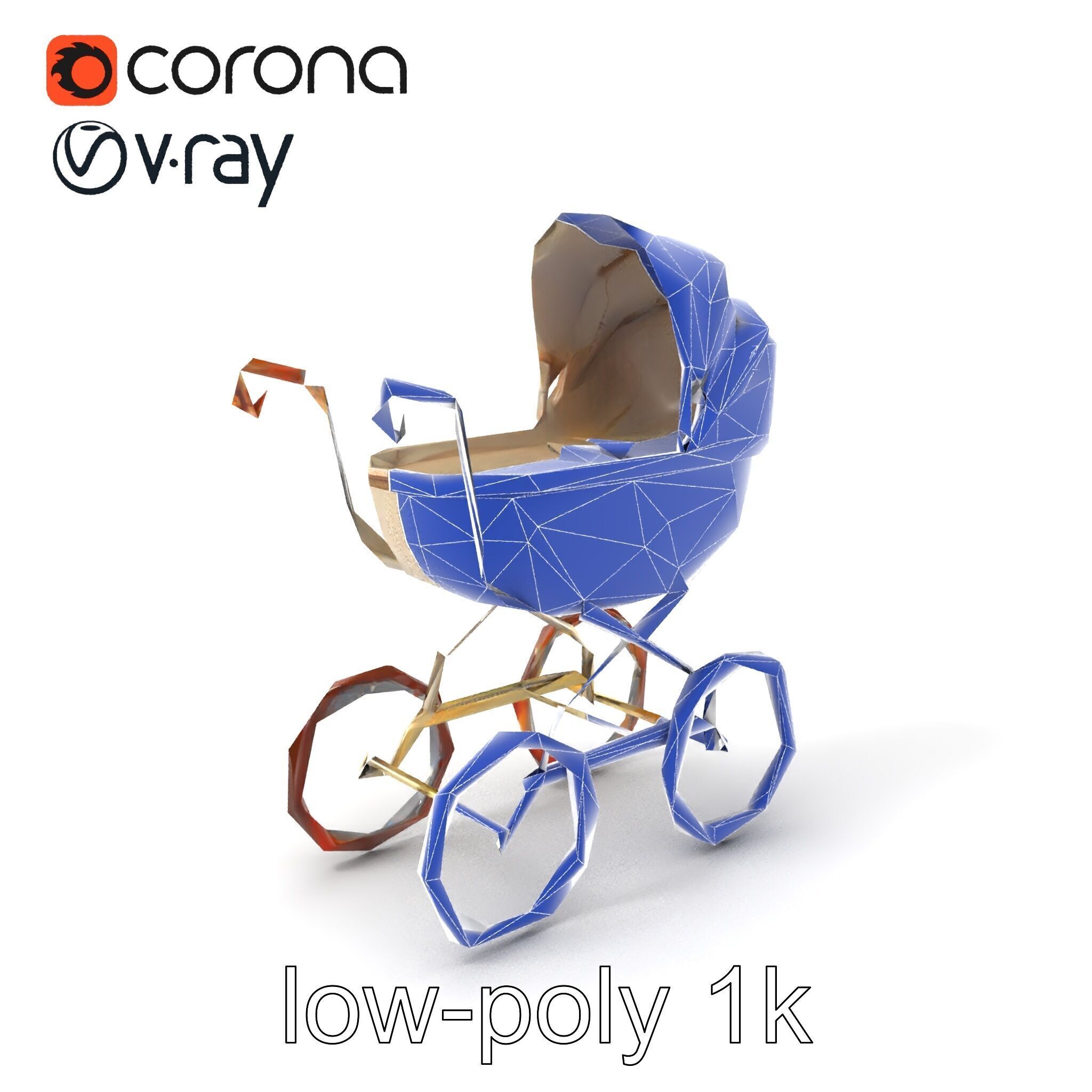 Vintage Pram Elegance Model Pack Low-poly 3D model_6