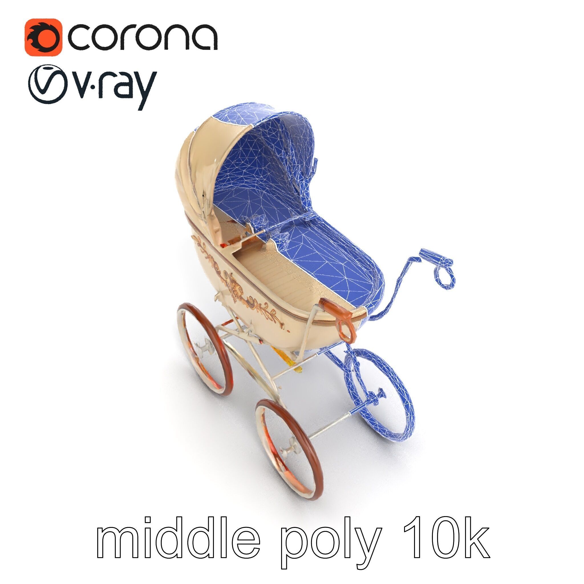 Vintage Pram Elegance Model Pack Low-poly 3D model_16