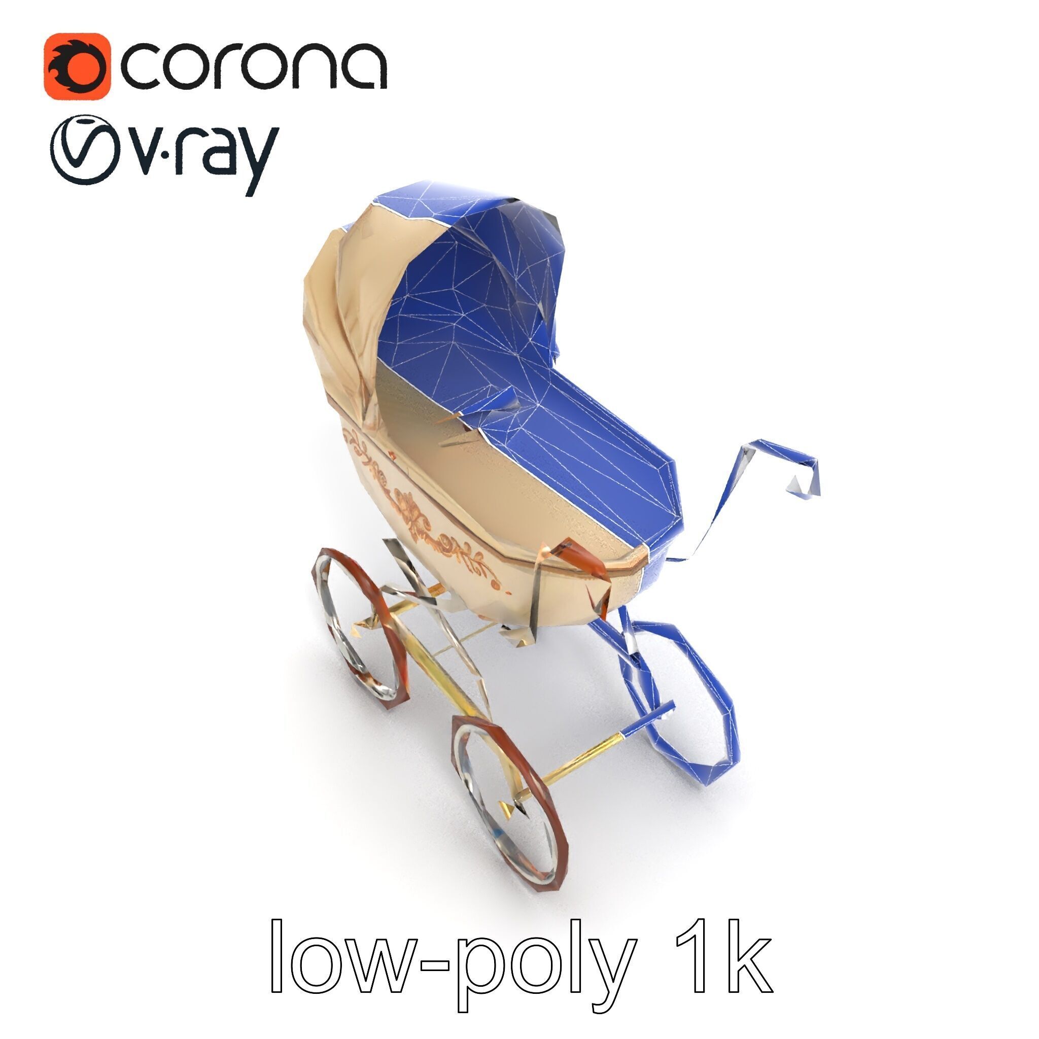 Vintage Pram Elegance Model Pack Low-poly 3D model_25
