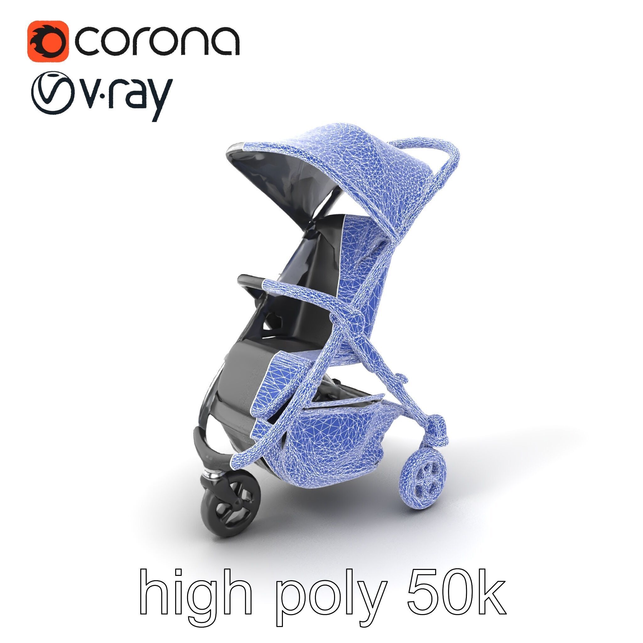 Lightweight Umbrella Stroller with Safety Belts model pack Low-poly 3D model_1