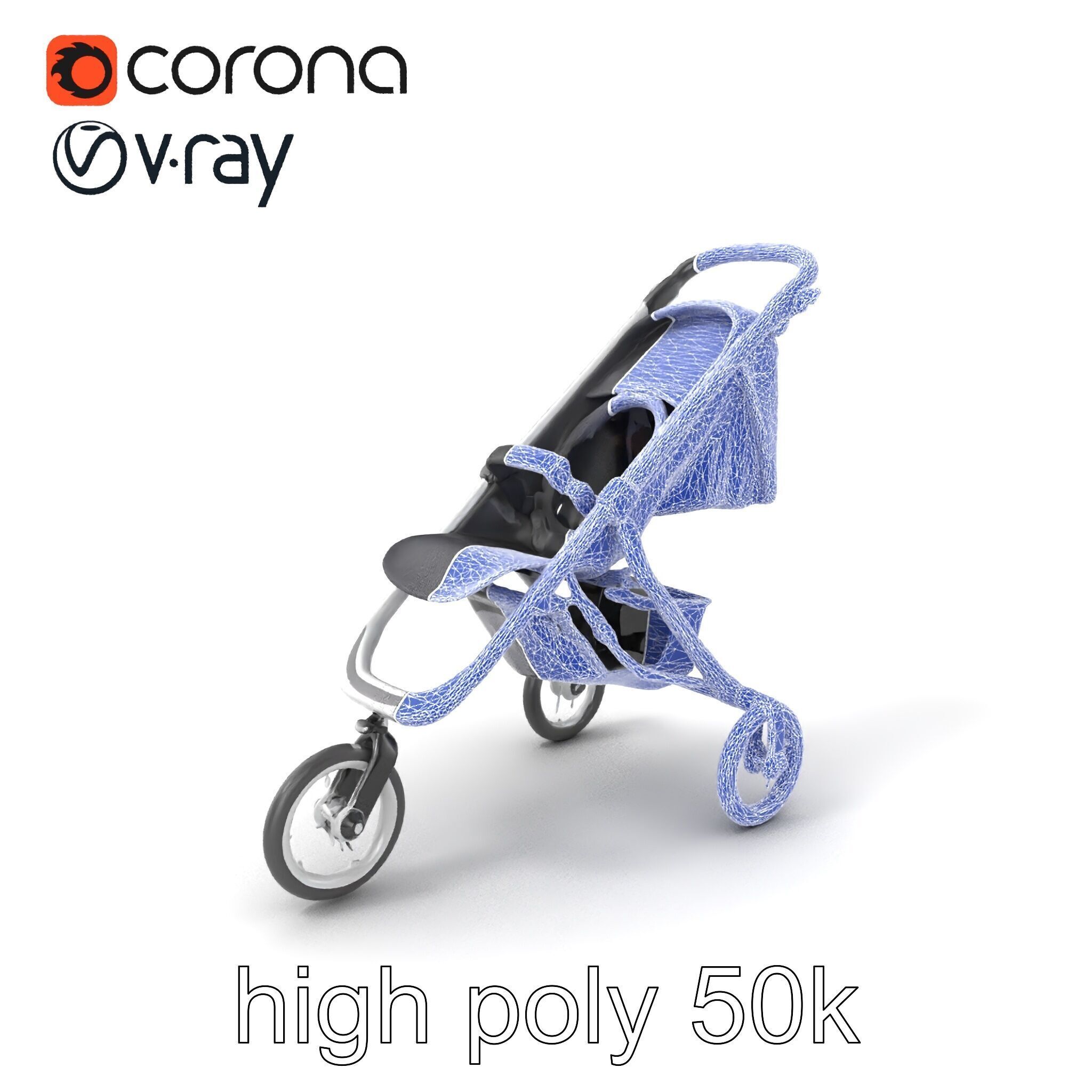 Compact Book-Fold Stroller Model Pack Low-poly 3D model_1