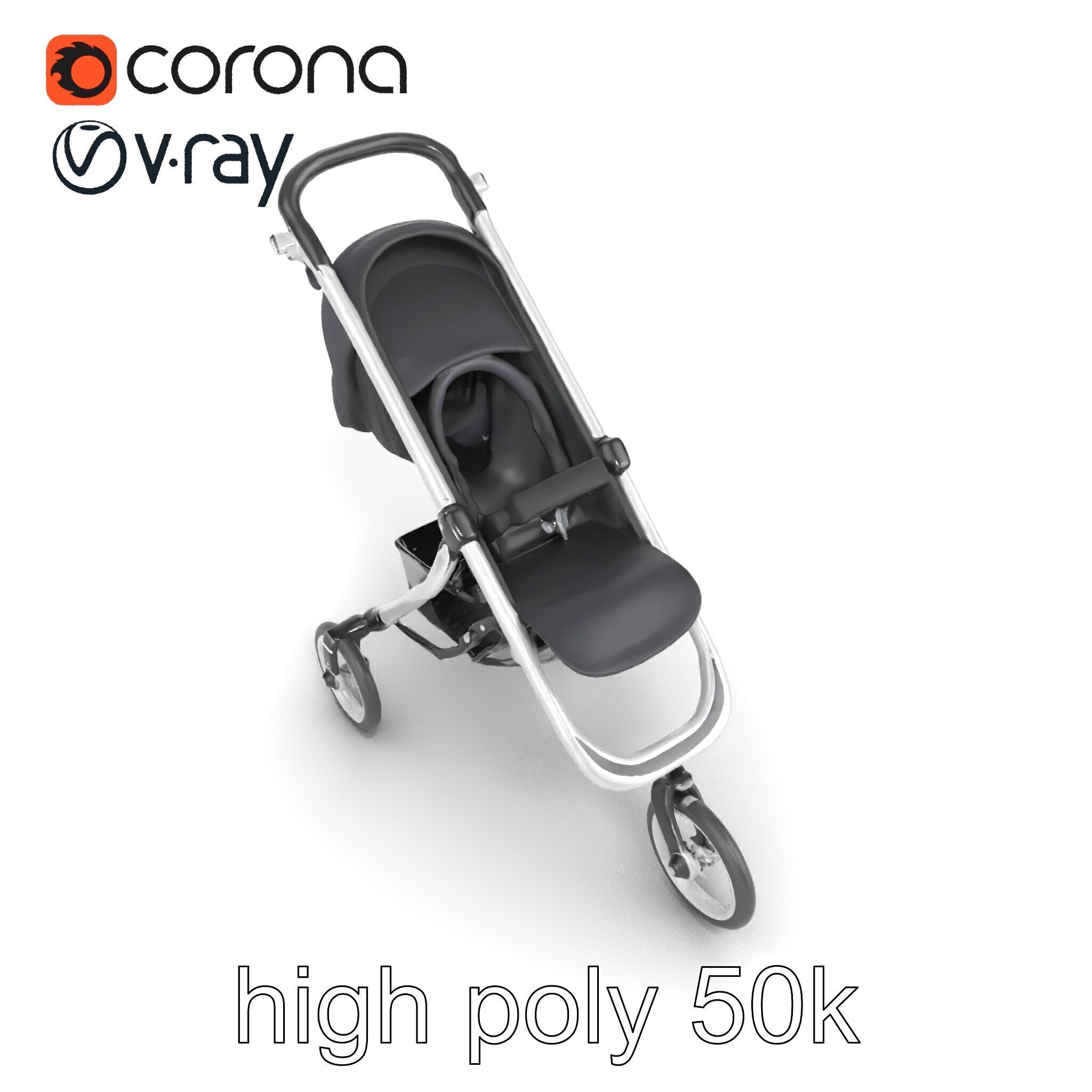 Compact Book-Fold Stroller Model Pack Low-poly 3D model_17
