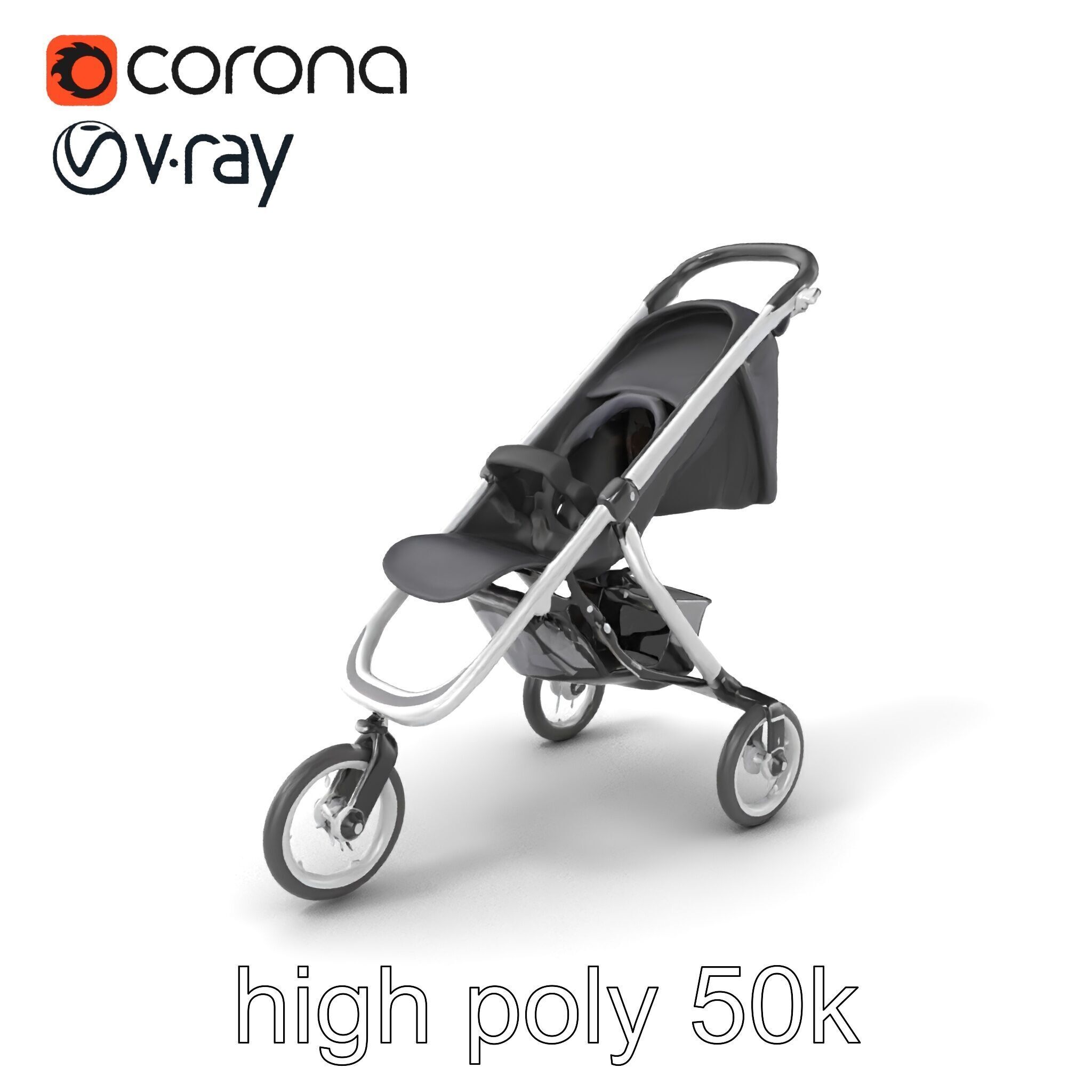 Compact Book-Fold Stroller Model Pack Low-poly 3D model_2