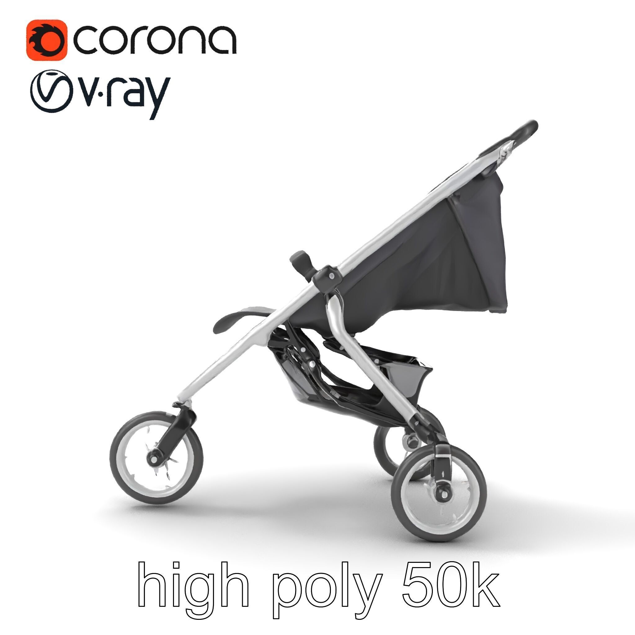 Compact Book-Fold Stroller Model Pack Low-poly 3D model_23