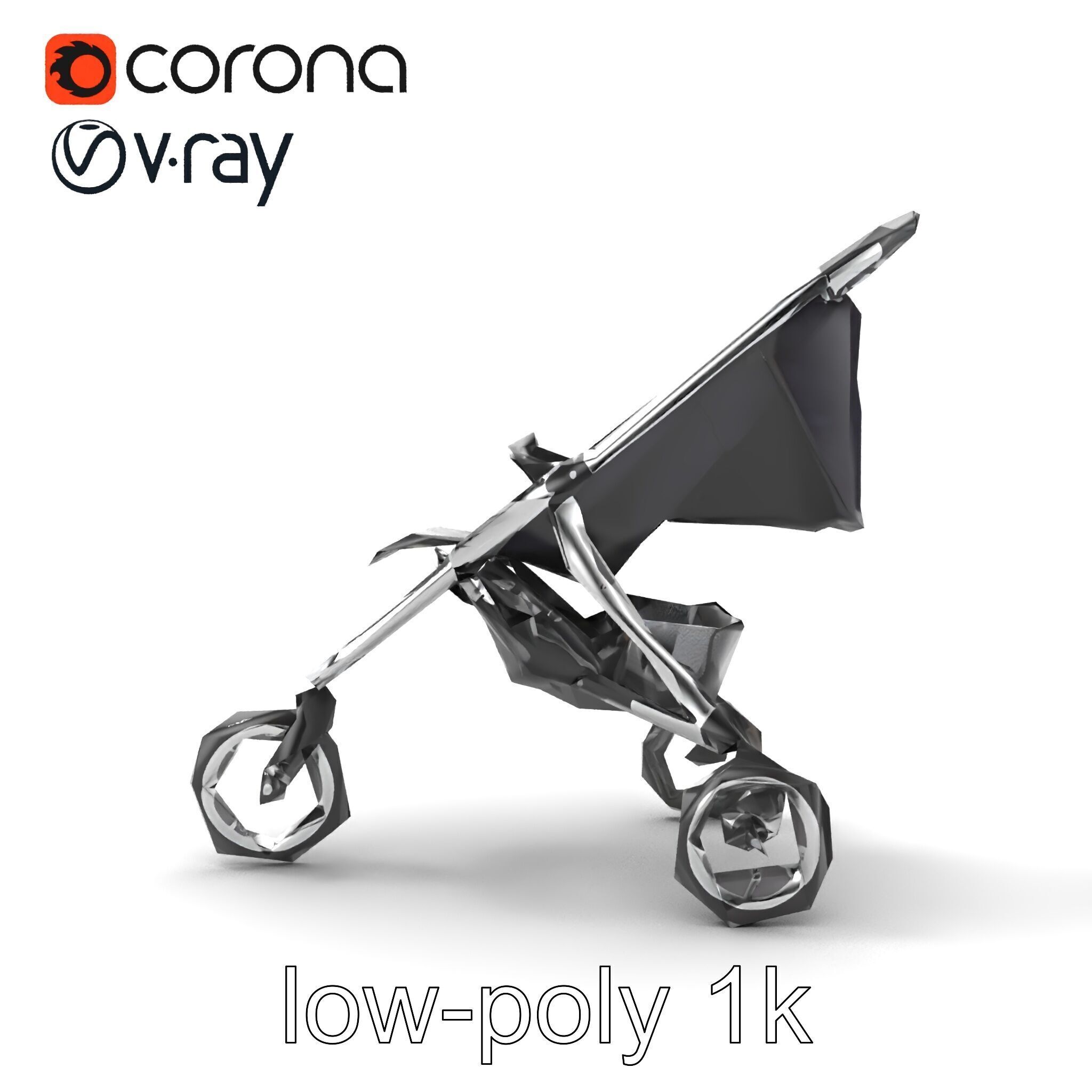 Compact Book-Fold Stroller Model Pack Low-poly 3D model_11