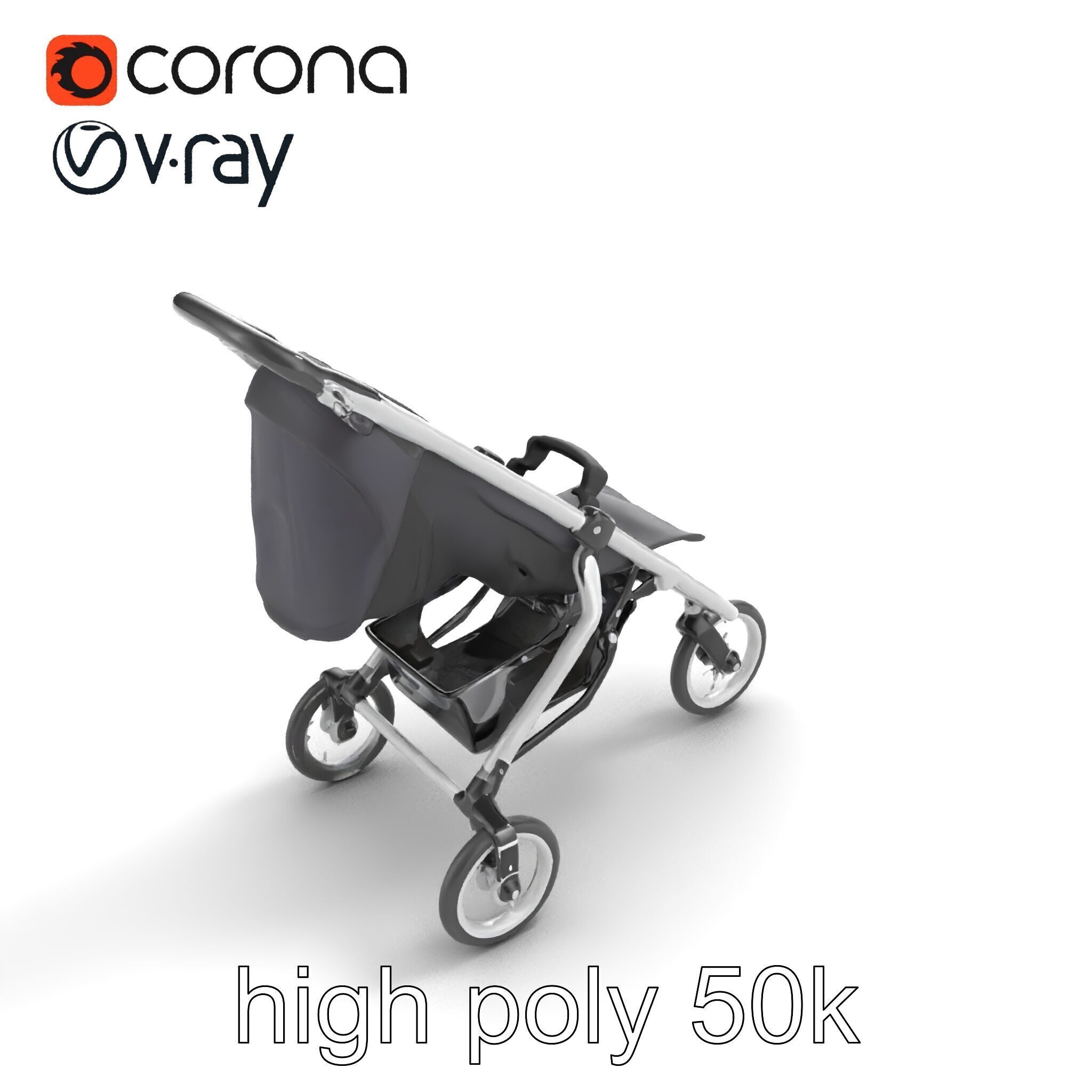 Compact Book-Fold Stroller Model Pack Low-poly 3D model_9