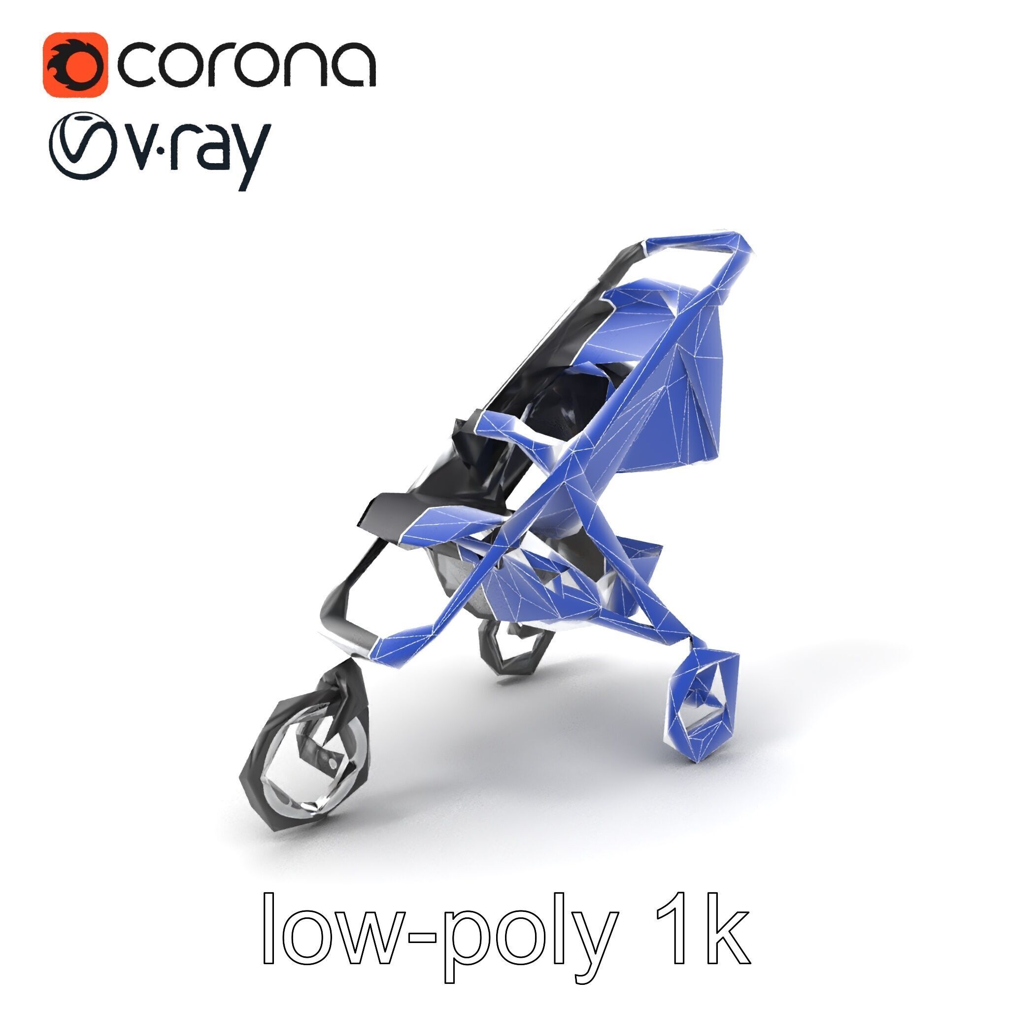 Compact Book-Fold Stroller Model Pack Low-poly 3D model_6