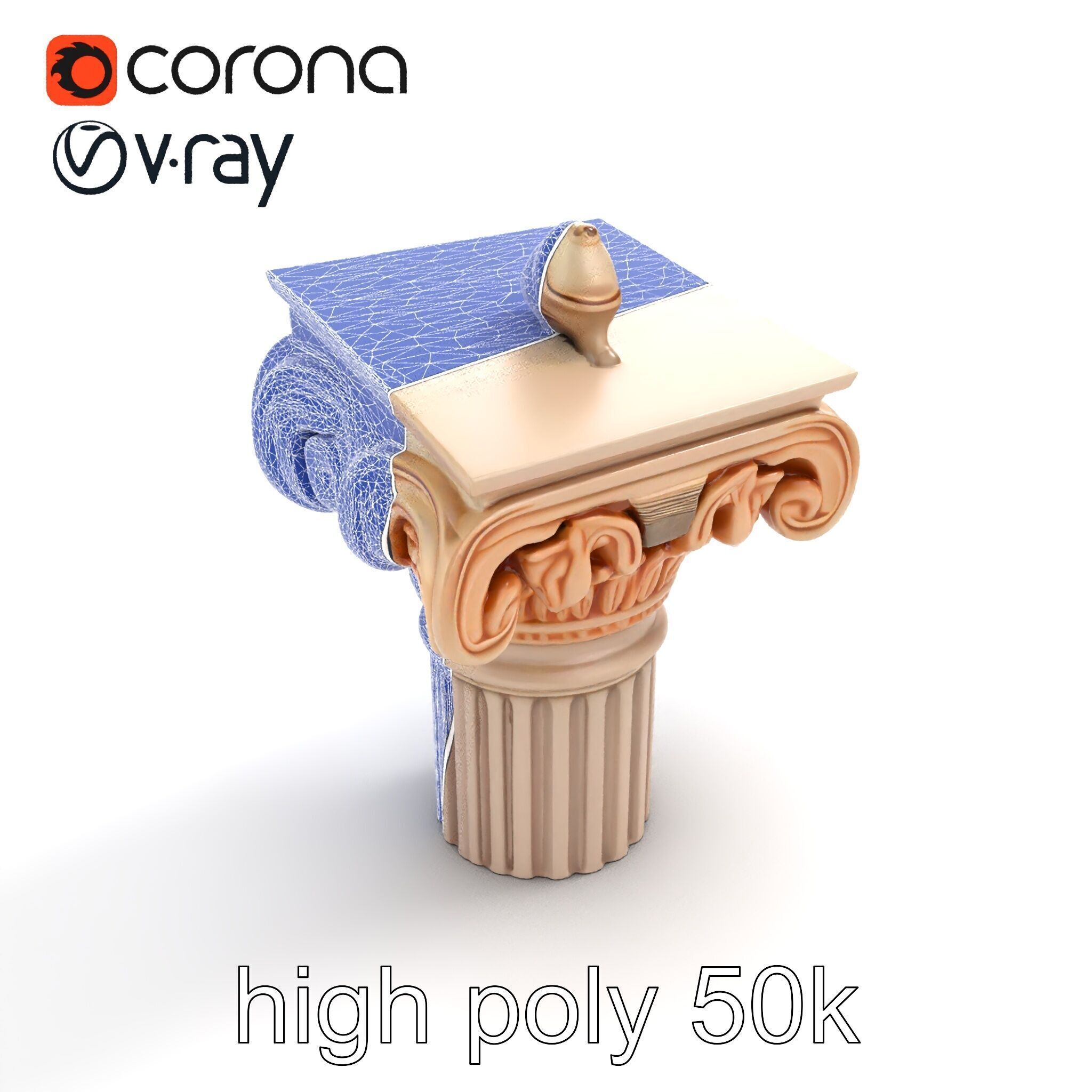 Baroque Column Intricate Swirl model pack Low-poly 3D model_20