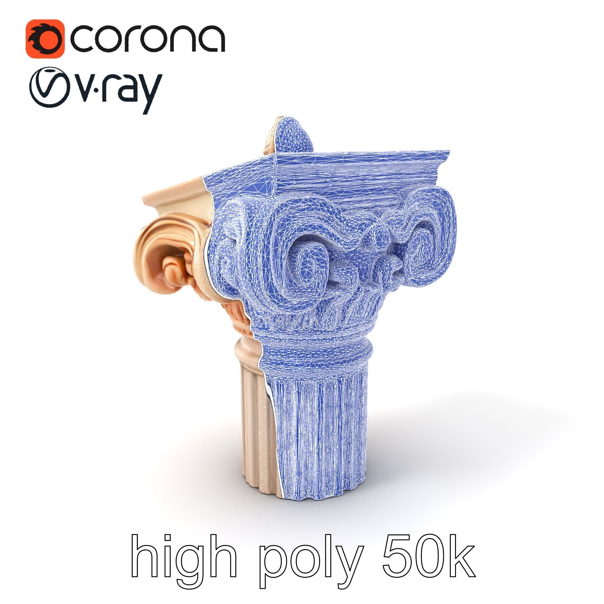 Baroque Column Intricate Swirl model pack Low-poly 3D model_10
