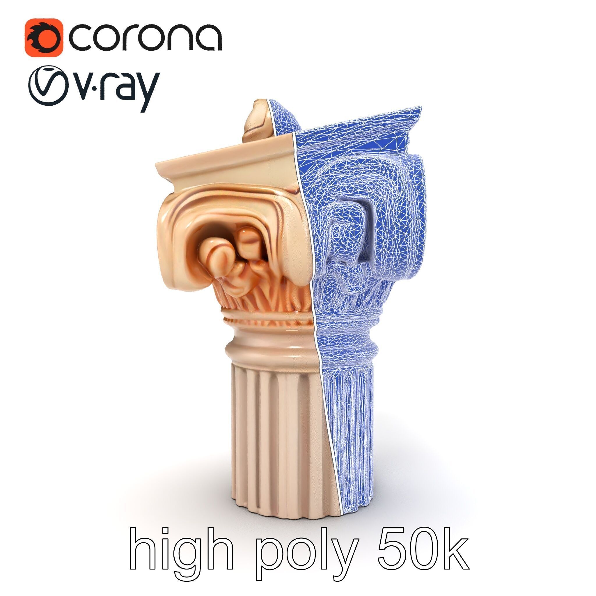 Baroque Column Intricate Swirl model pack Low-poly 3D model_30