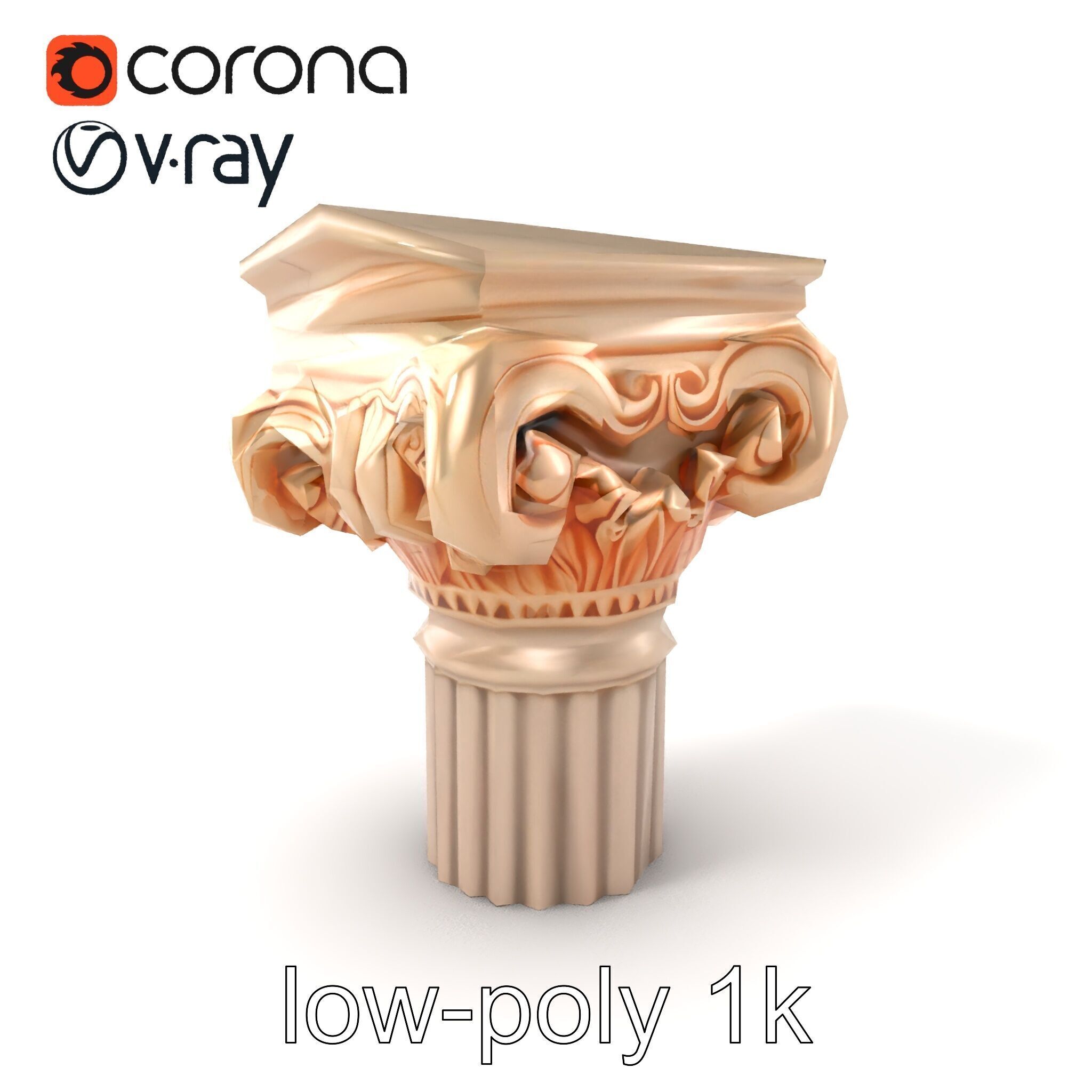 Baroque Column Intricate Swirl model pack Low-poly 3D model_5