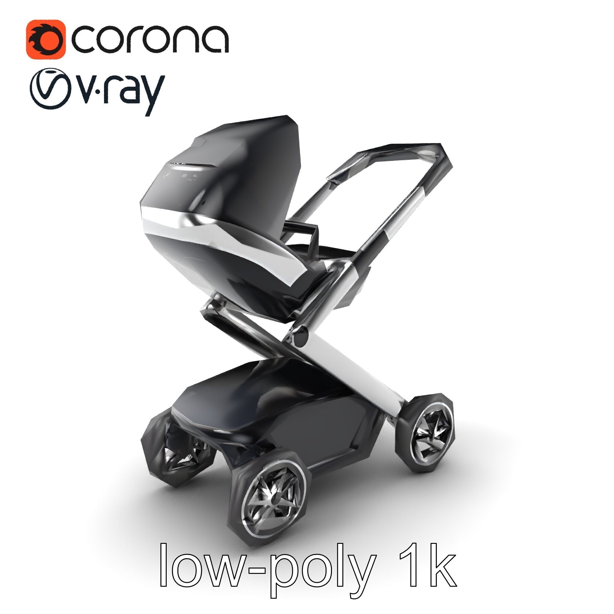 Futuristic Smart Stroller model pack Low-poly 3D model_5