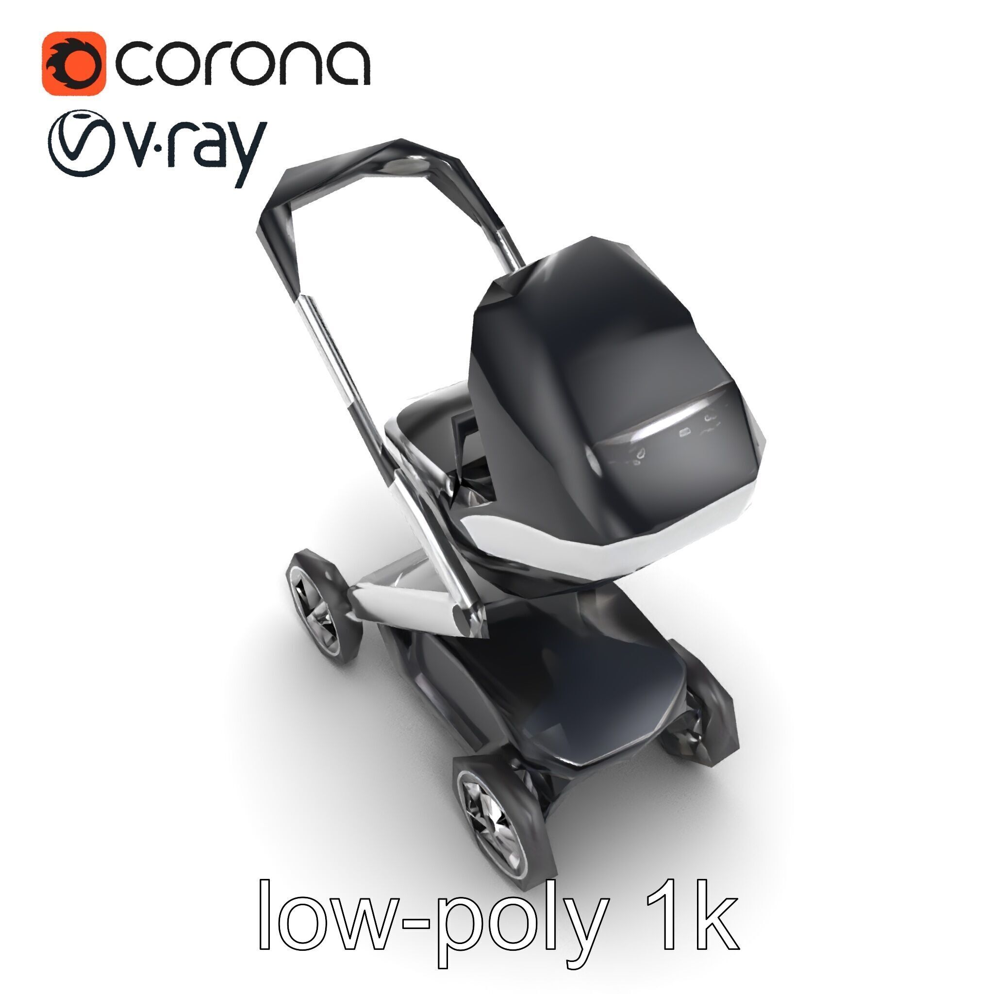 Futuristic Smart Stroller model pack Low-poly 3D model_16