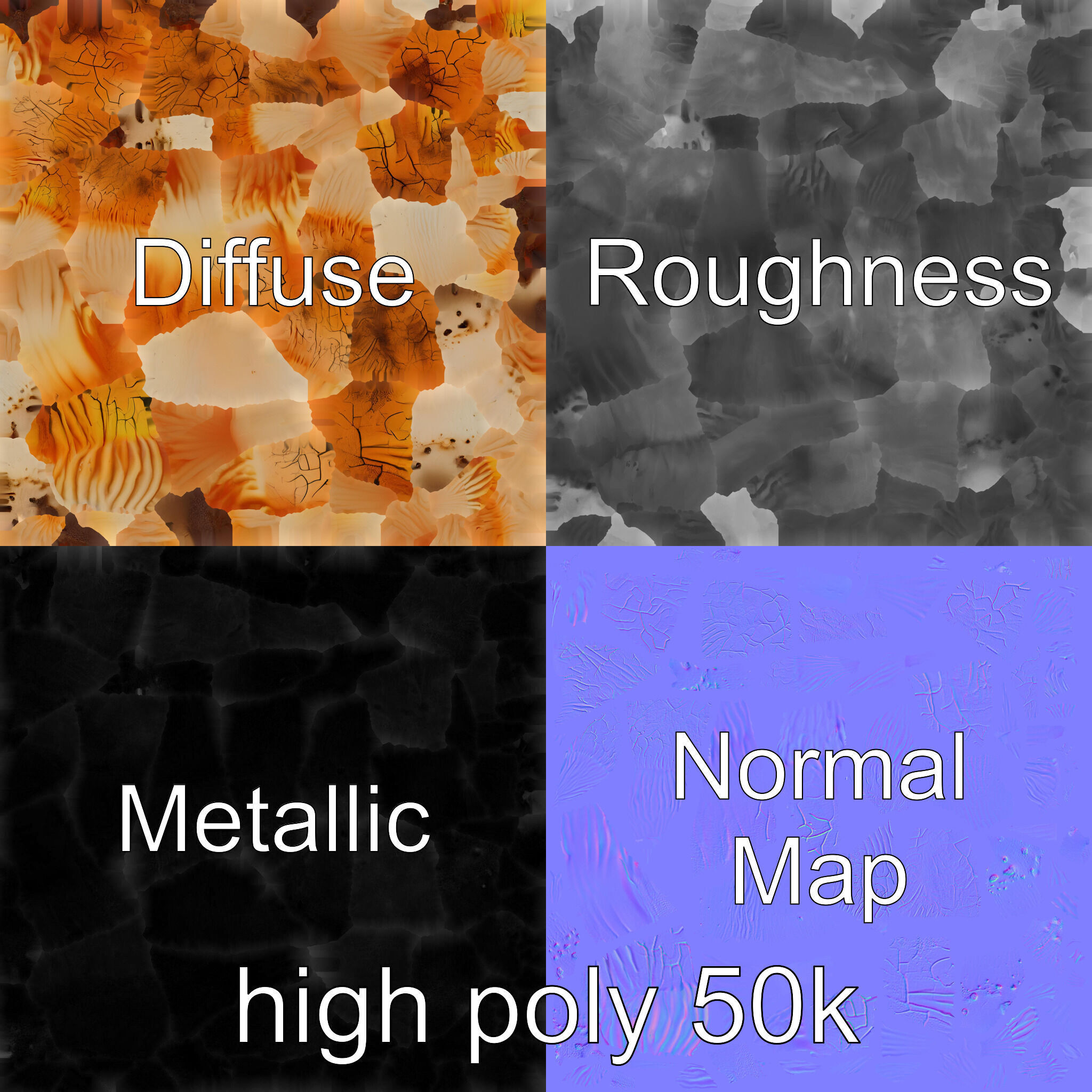 Chanterelle Mushroom Crack Texture Model Pack Low-poly 3D model_3