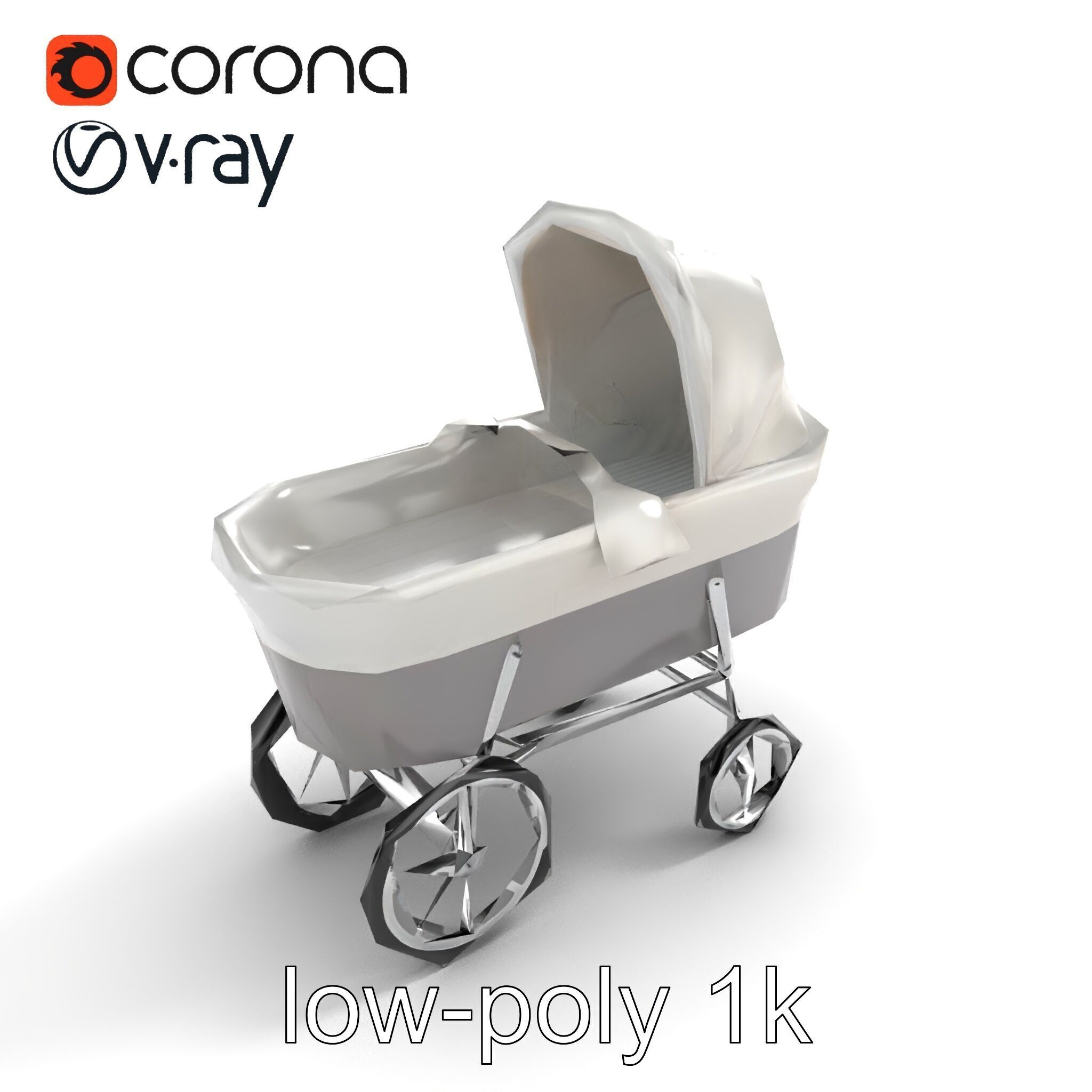 Baby Bassinet Stroller Cradle model pack Low-poly 3D model_9