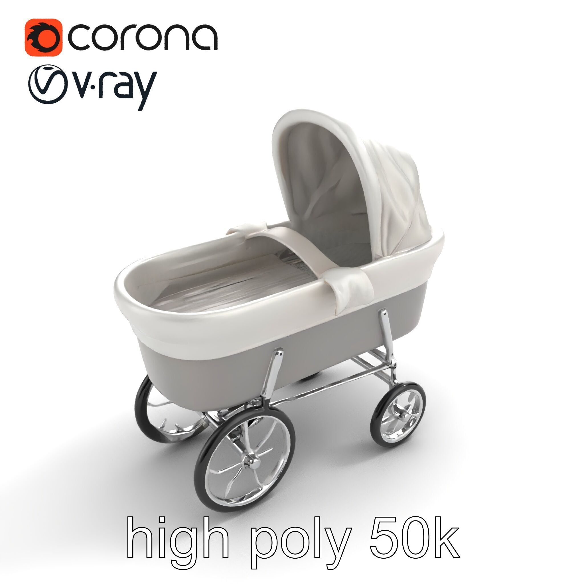 Baby Bassinet Stroller Cradle model pack Low-poly 3D model_14