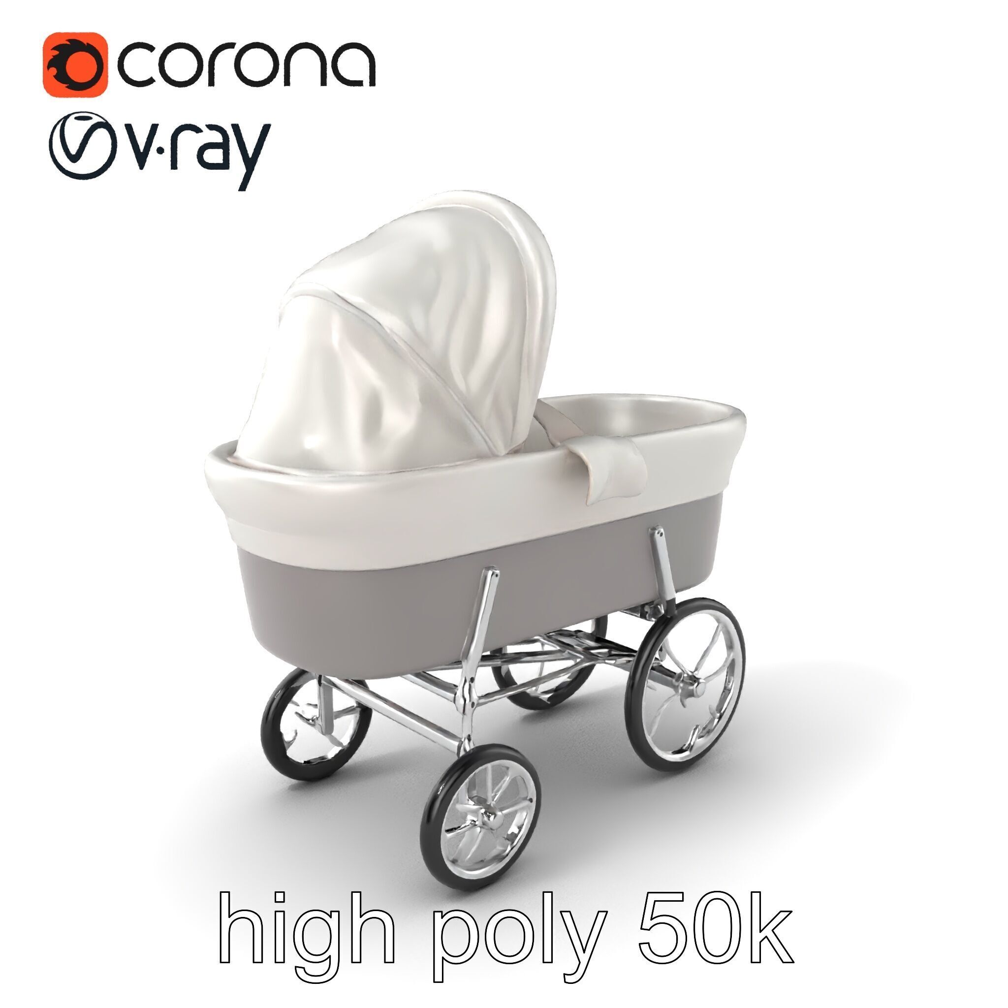 Baby Bassinet Stroller Cradle model pack Low-poly 3D model_2