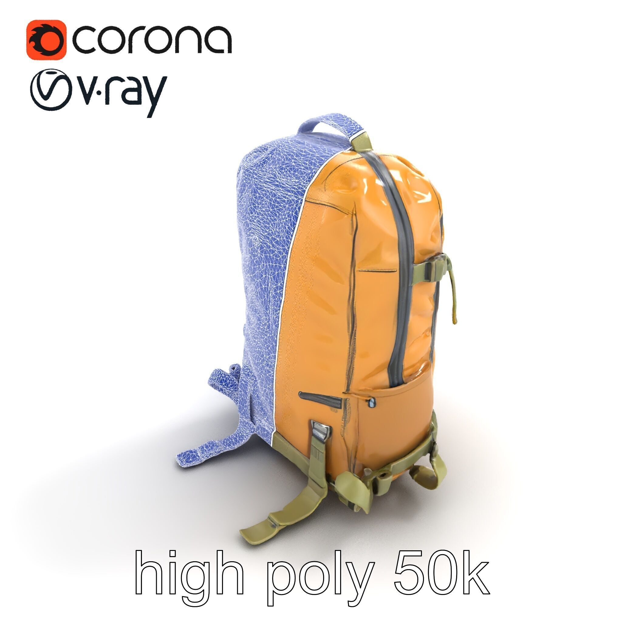 Compact Hiking Backpack Model Pack with Detachable Features Low-poly 3D model_20