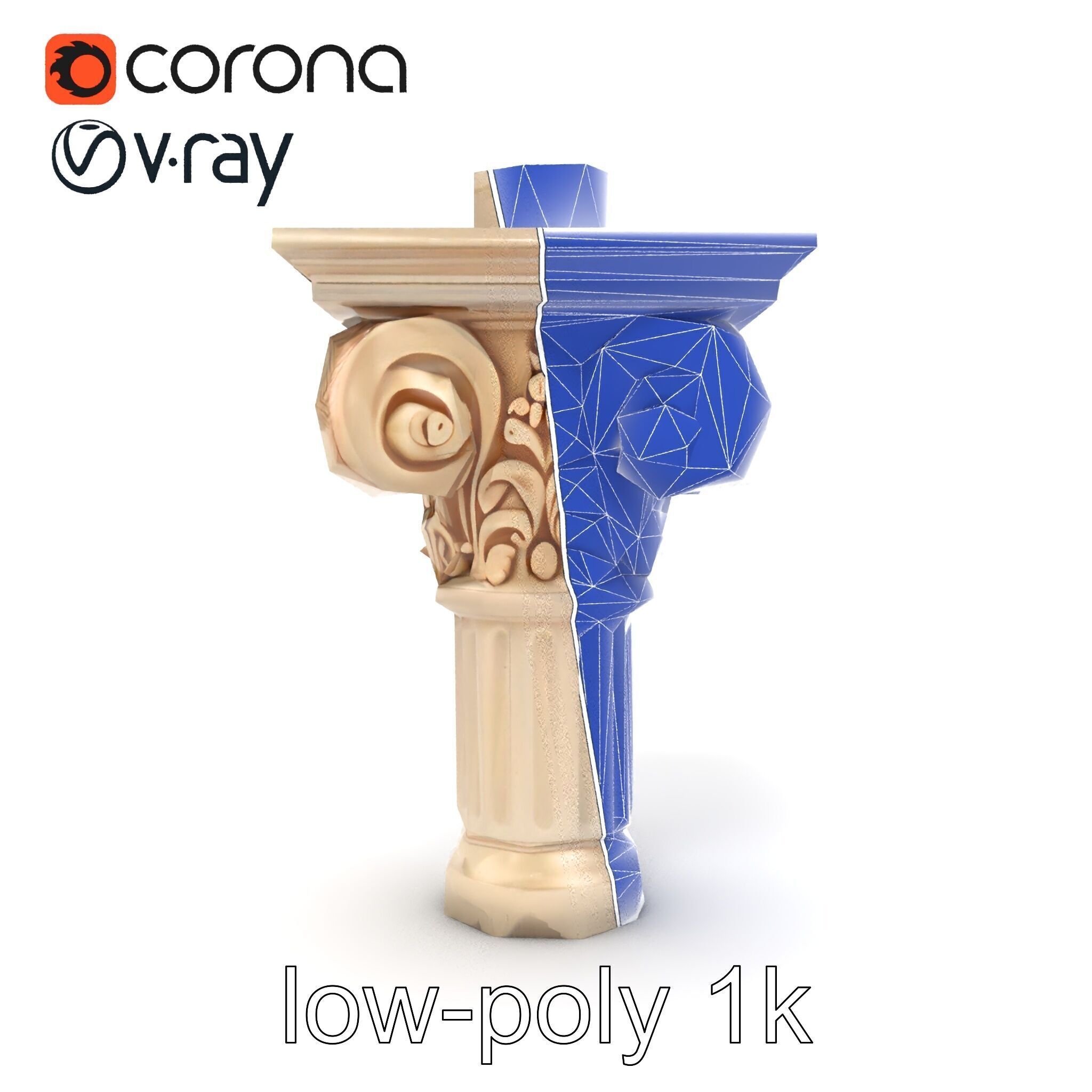 Acanthus Leaf Column Capital model pack Low-poly 3D model_28
