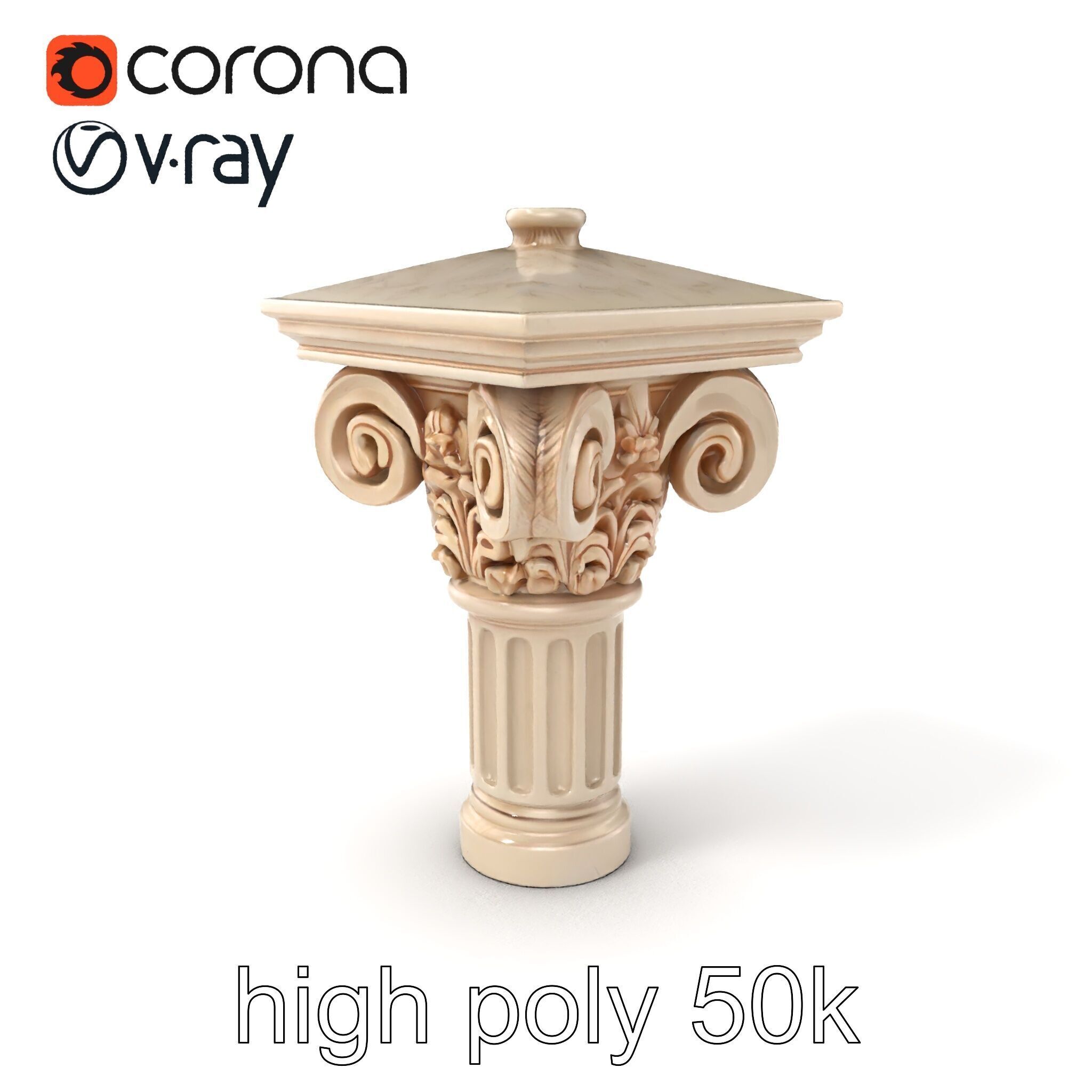 Acanthus Leaf Column Capital model pack Low-poly 3D model_2