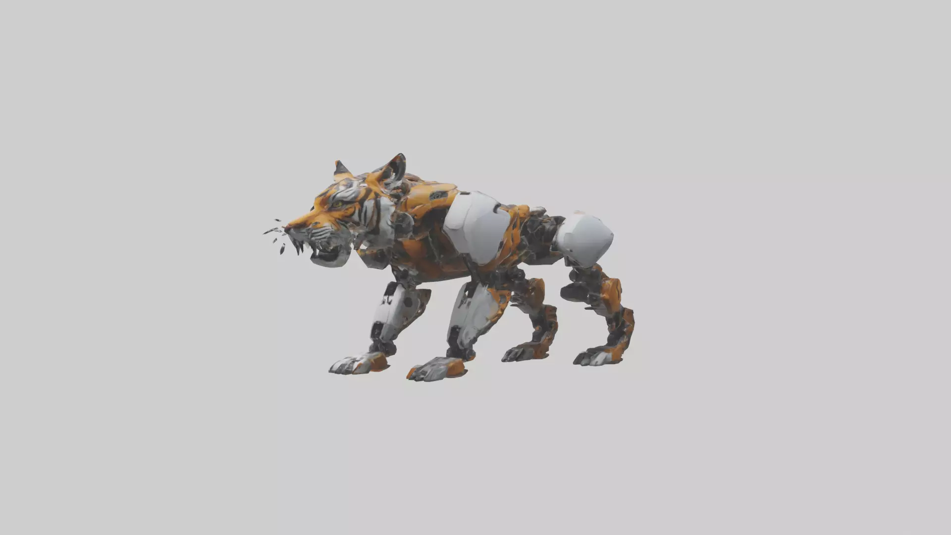 Robot version of a tiger model Low-poly 3D model_0