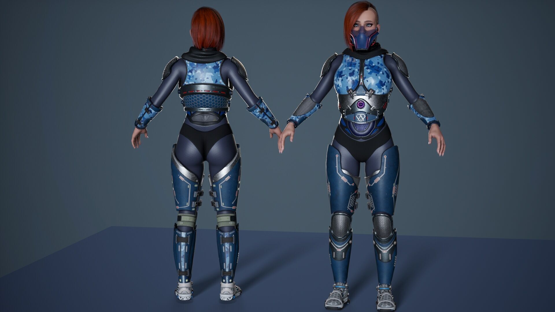 Sci-Fi Female Soldier Modular 01 Low-poly 3D model_13