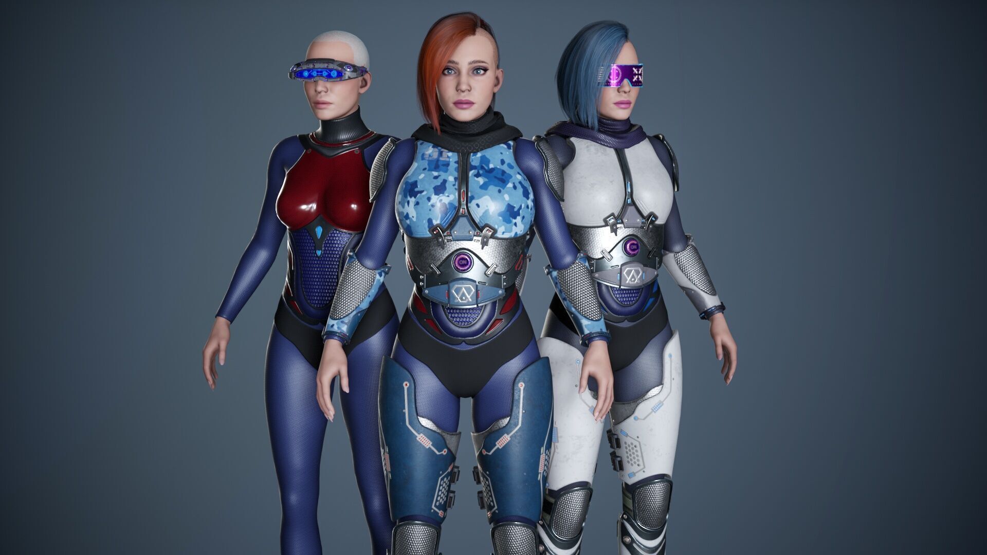 Sci-Fi Female Soldier Modular 01 Low-poly 3D model_3
