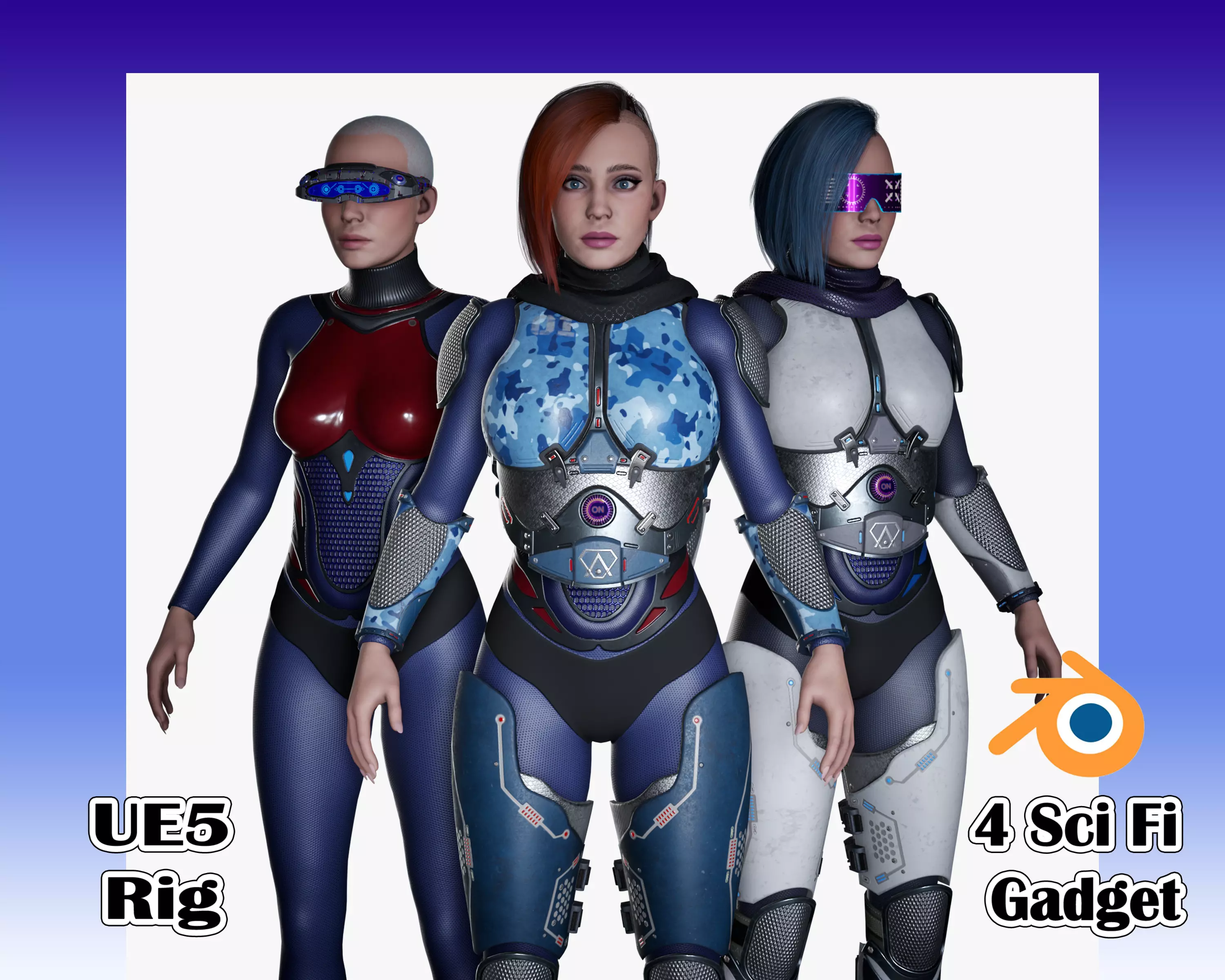 Sci-Fi Female Soldier Modular 01 Low-poly 3D model_0