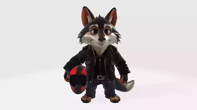 Cool Biker Cartoon Wolf with Leather Jacket High Poly