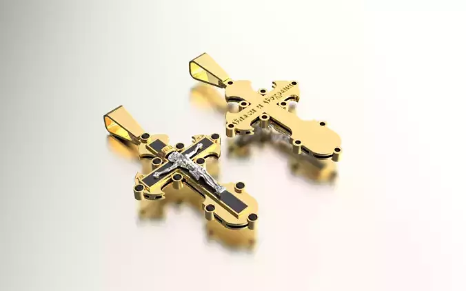 cross gold whith diamonds enamel onyx black stones