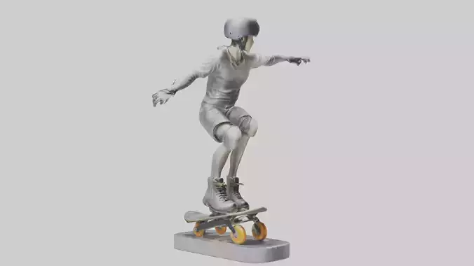 Rollerblader Performing Trick statue model Low-poly 3D model