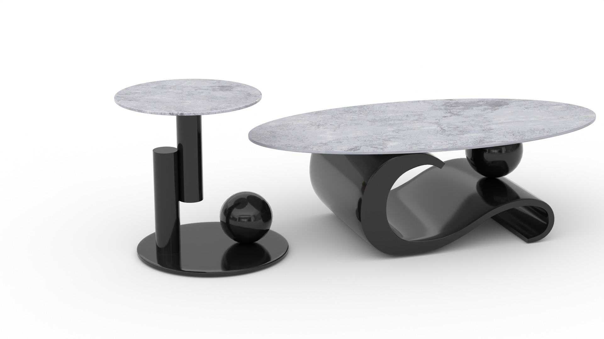 Modern Coffee Table Set Low-poly 3D model_4