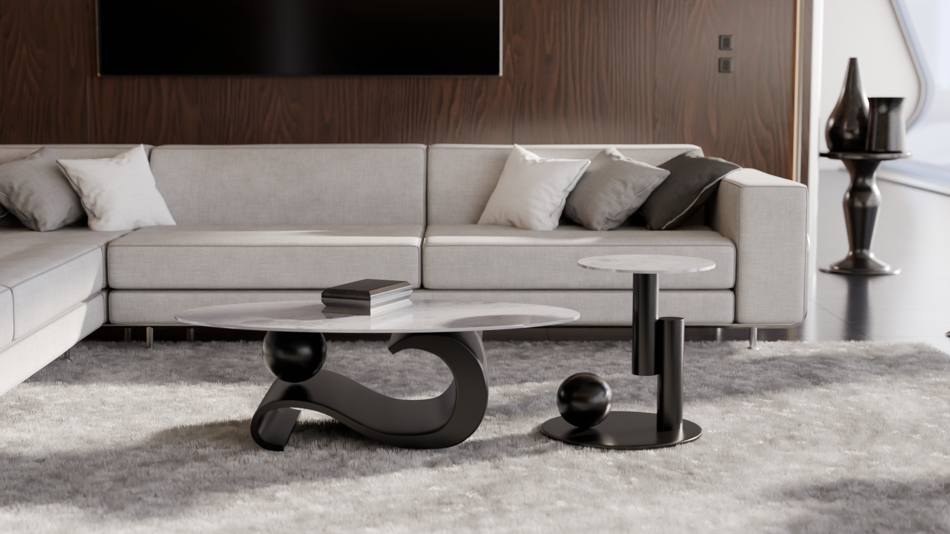 Modern Coffee Table Set Low-poly 3D model_1