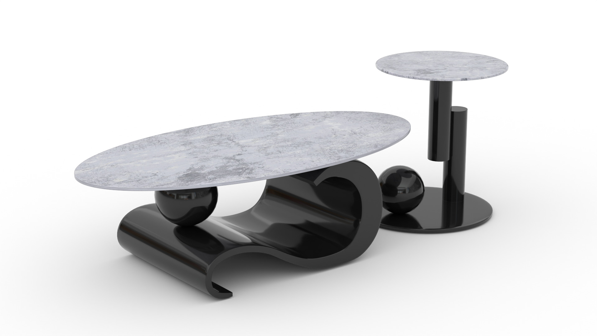 Modern Coffee Table Set Low-poly 3D model_2