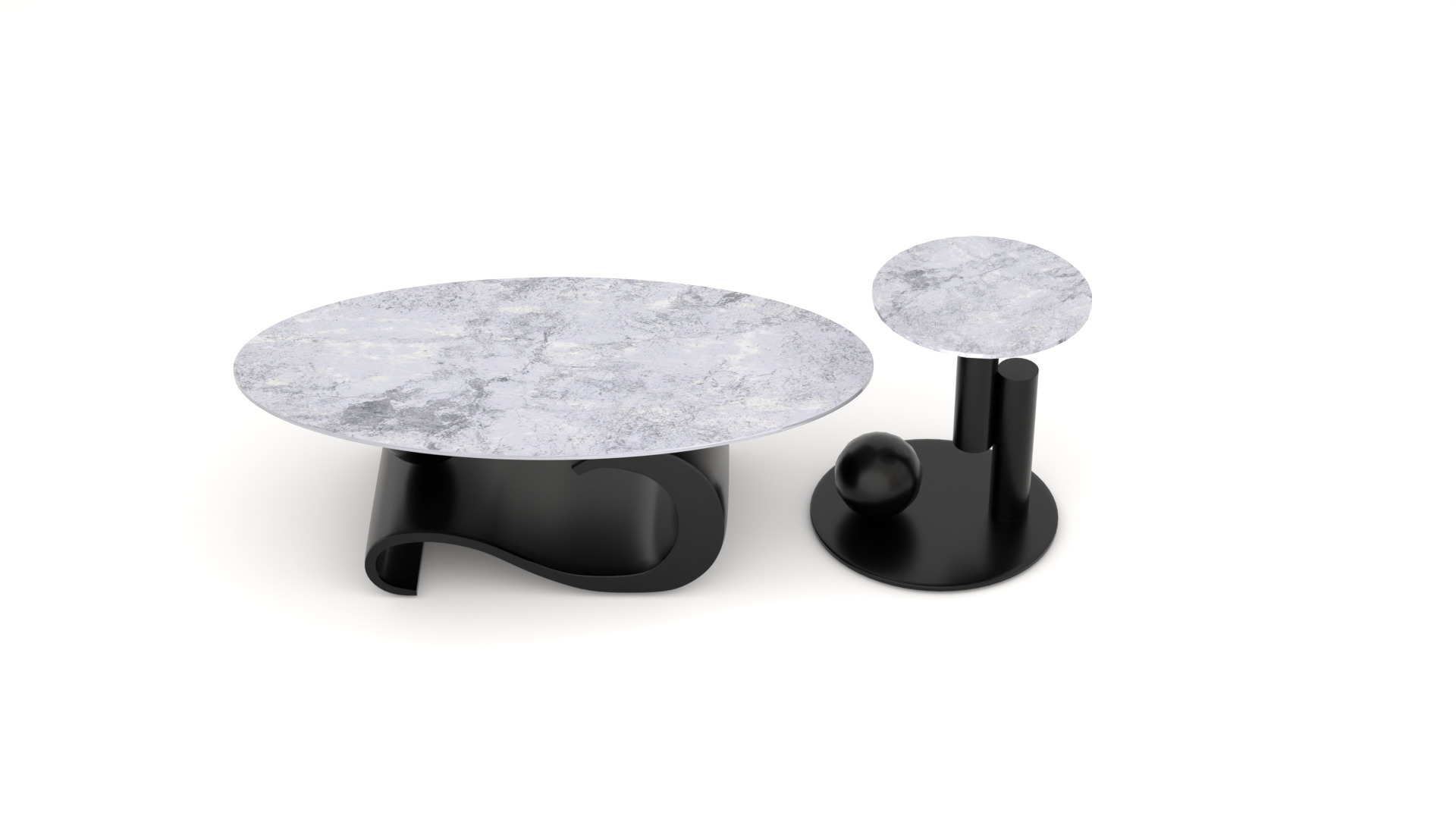 Modern Coffee Table Set Low-poly 3D model_8