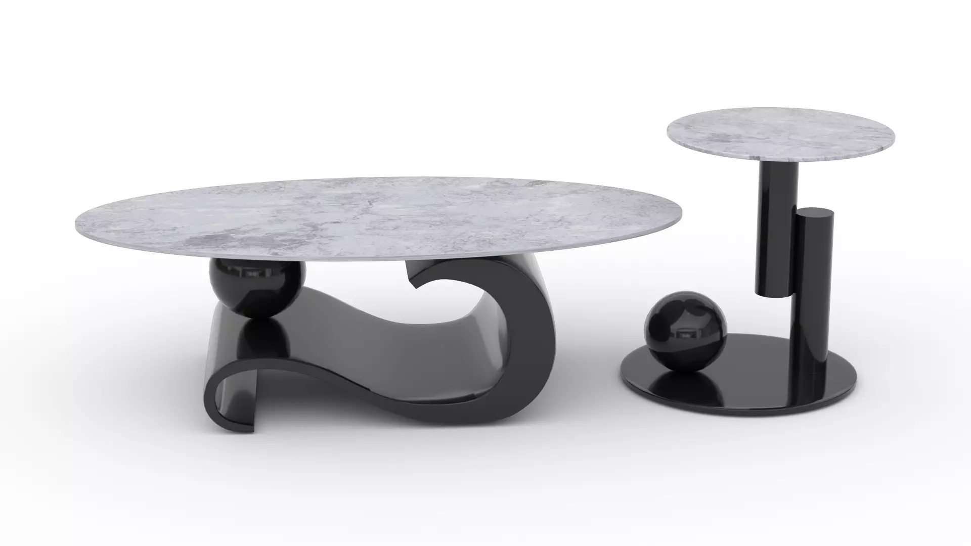 Modern Coffee Table Set Low-poly 3D model_0