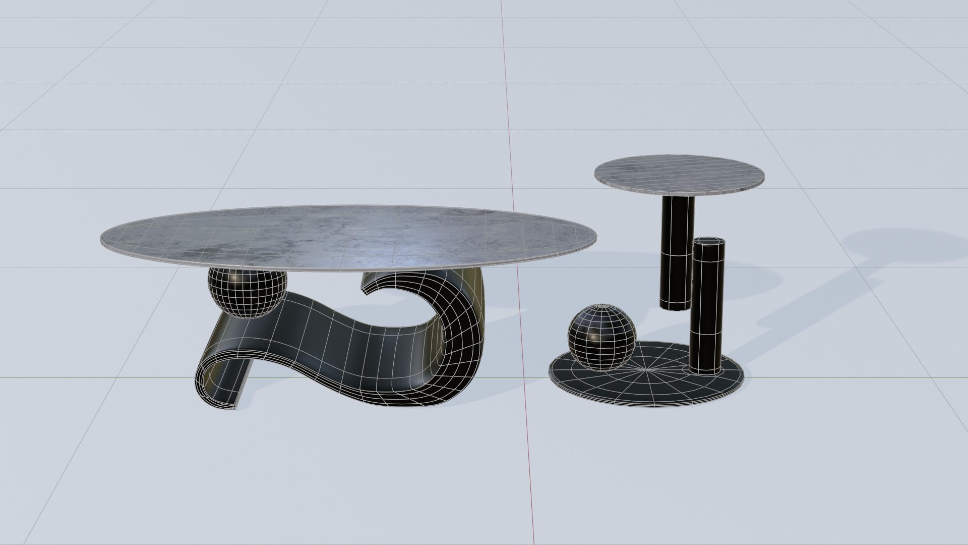 Modern Coffee Table Set Low-poly 3D model_9