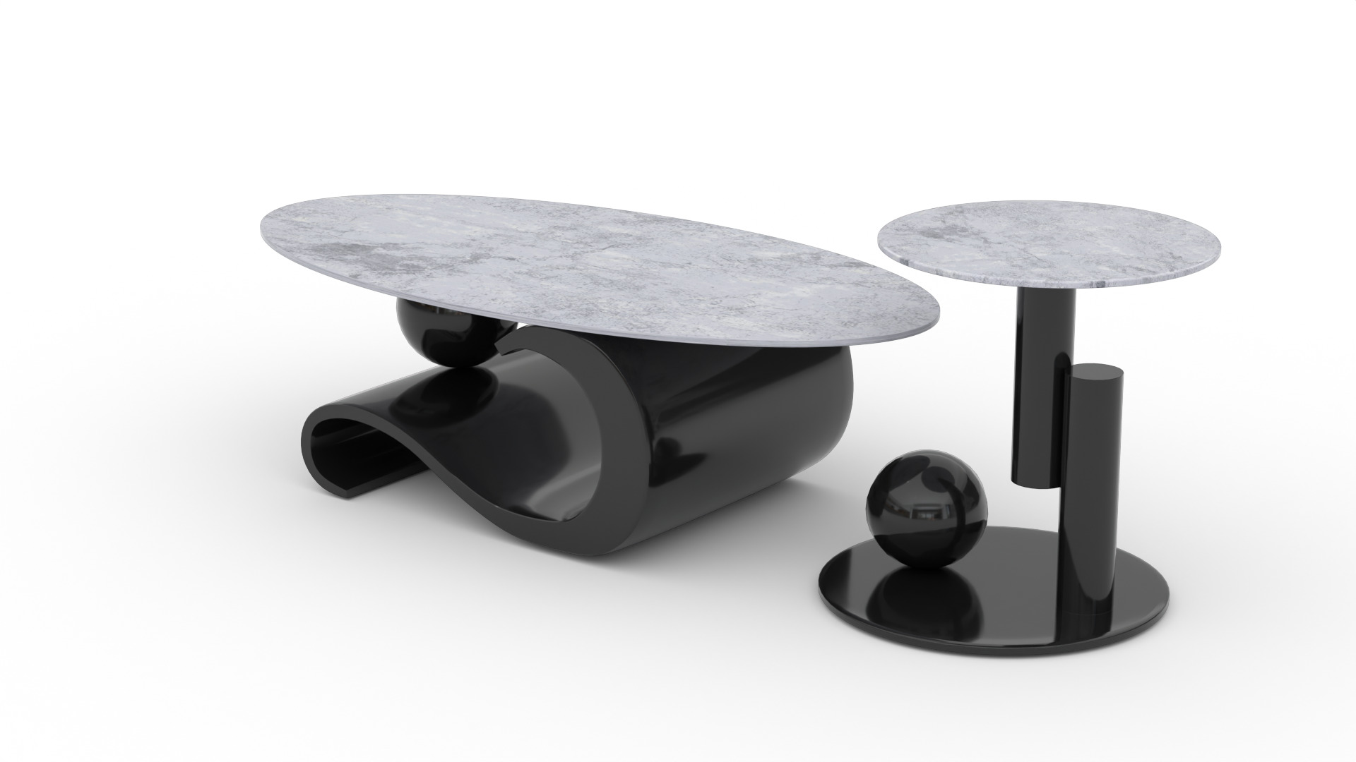 Modern Coffee Table Set Low-poly 3D model_5