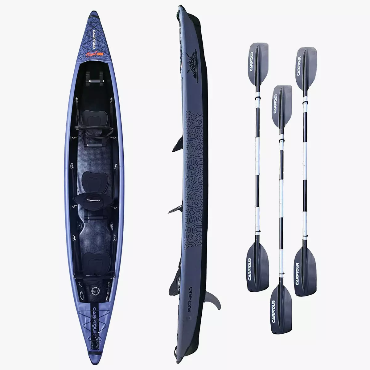 Inflatable Kayak Drop Stitch Kayak with Paddle and 3 Seats Low-poly 3D model