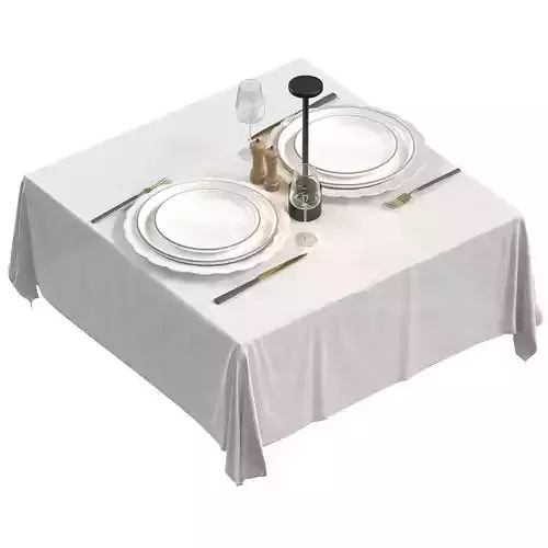 Restaurant table setting with tablecloth