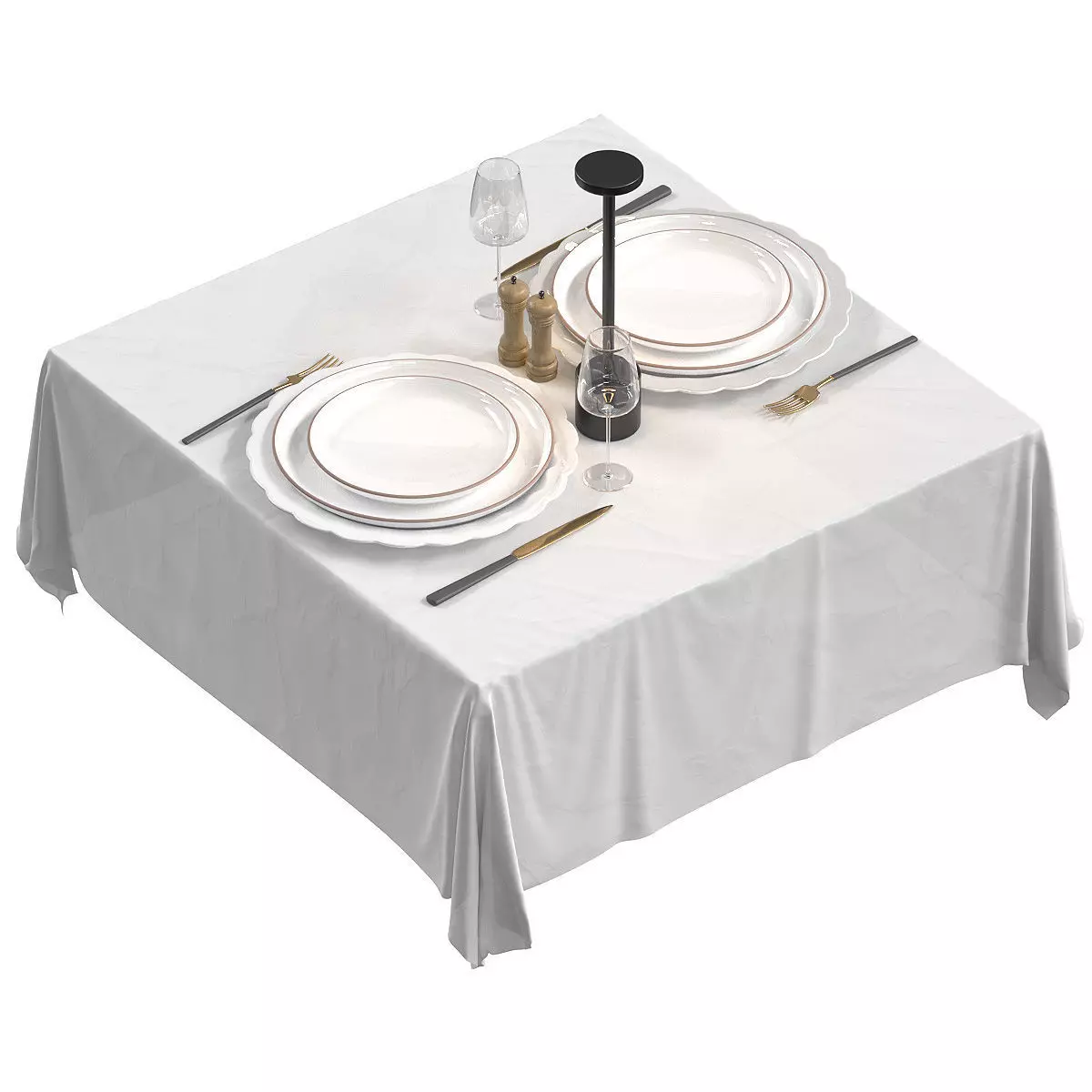 Restaurant table setting with tablecloth 3D model