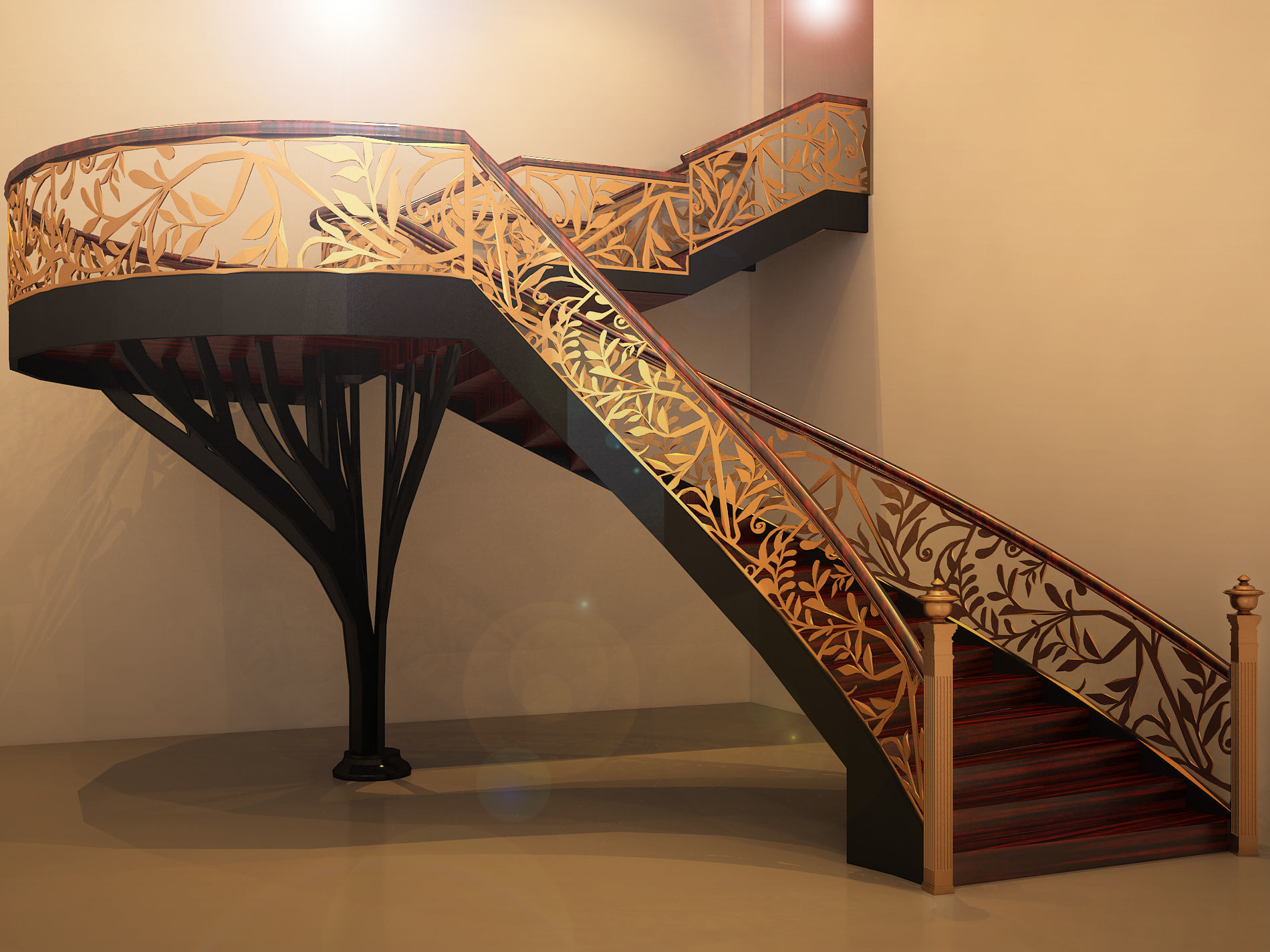 Gold Stairs 3D model_1