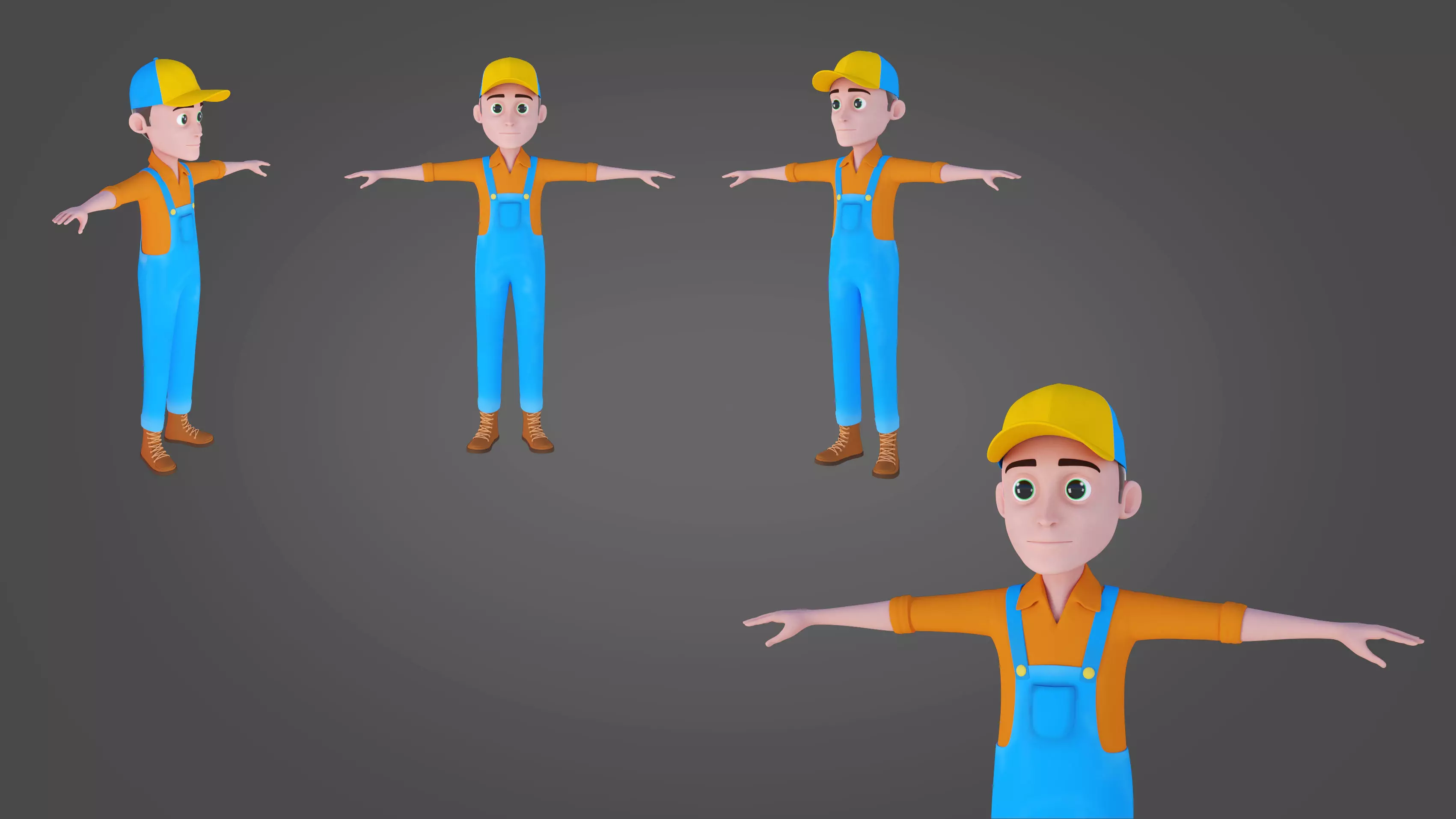 3D Cartoon Farmer Male Character Model Low-poly 3D model_0